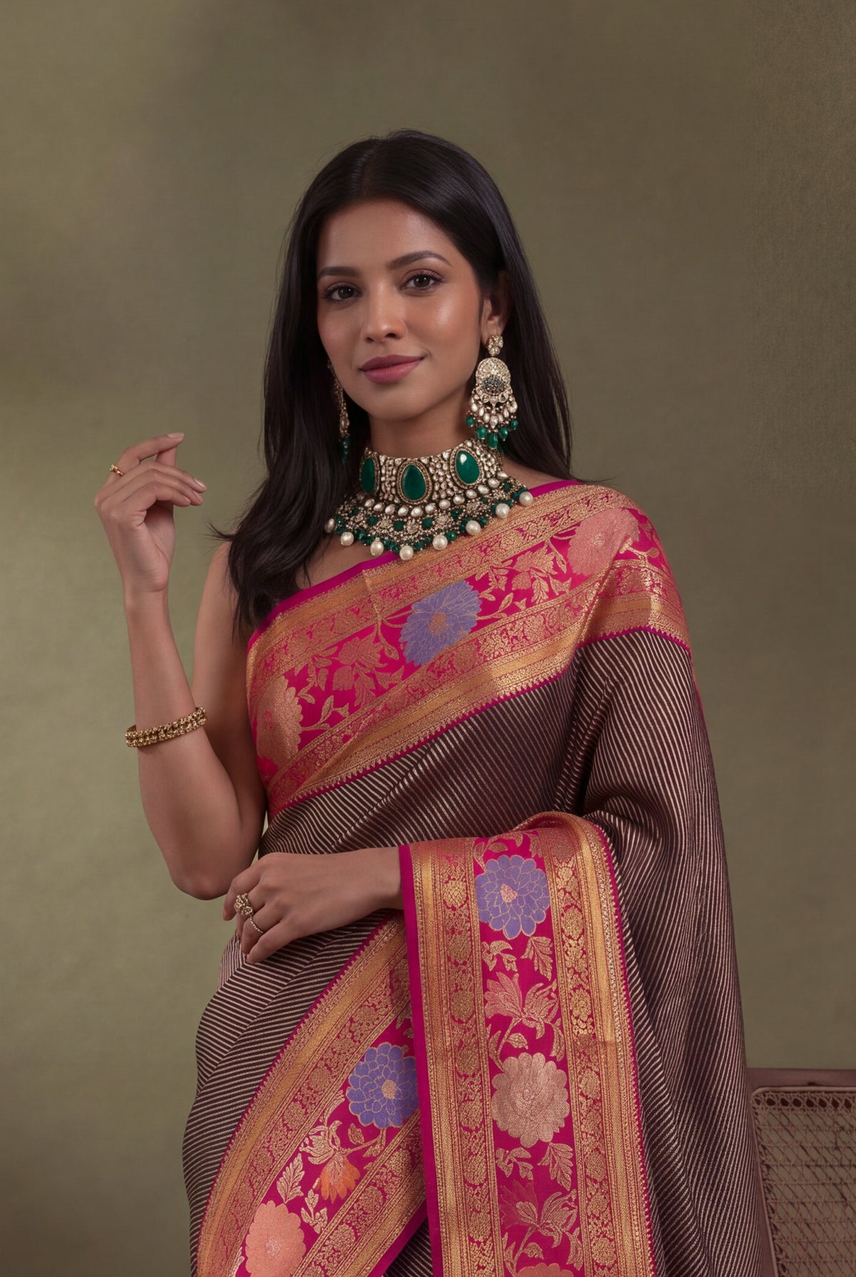 Violet Kanchivaram Silk Jamdani Border Saree