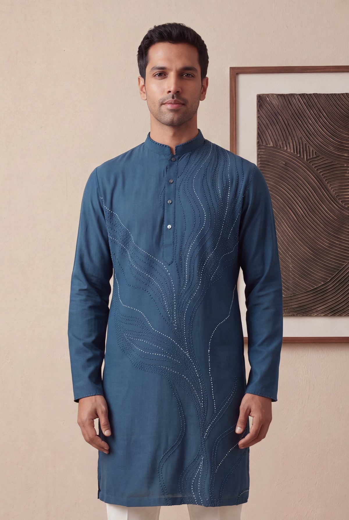 Blue Silk Cotton Kurta Pant Set
