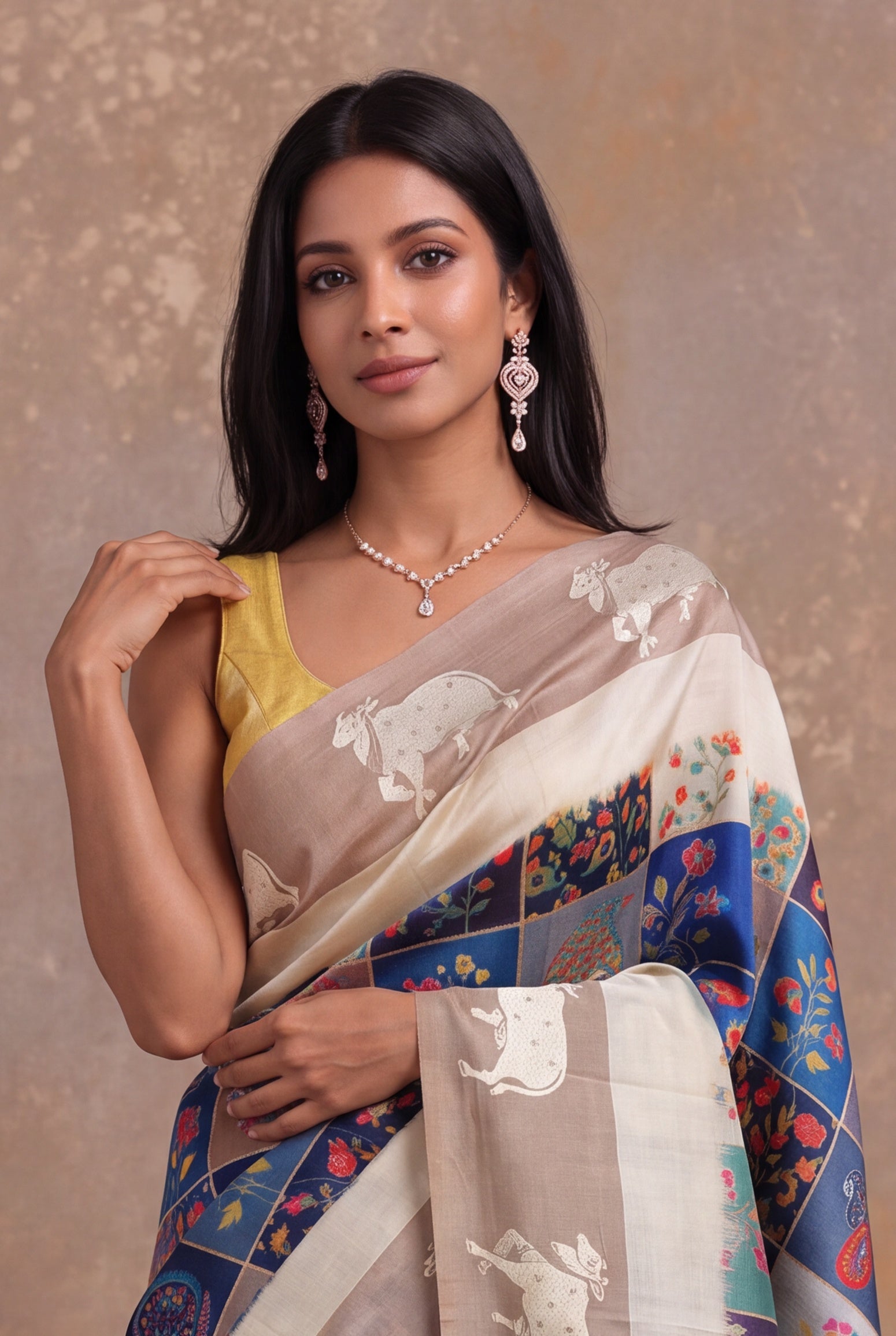 Multicolour Tussar Silk Digital Print Saree