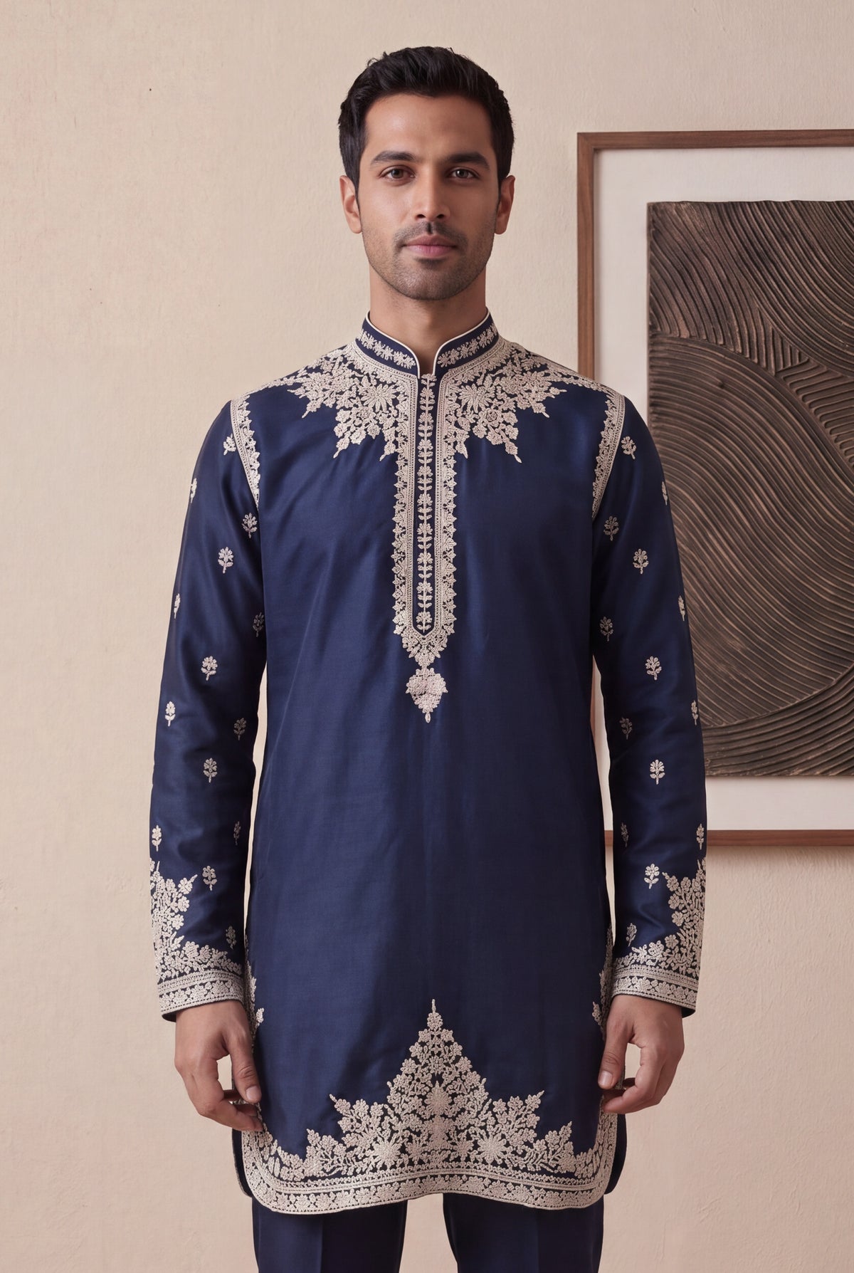 Navy Blue Silk Kurta Pant Set
