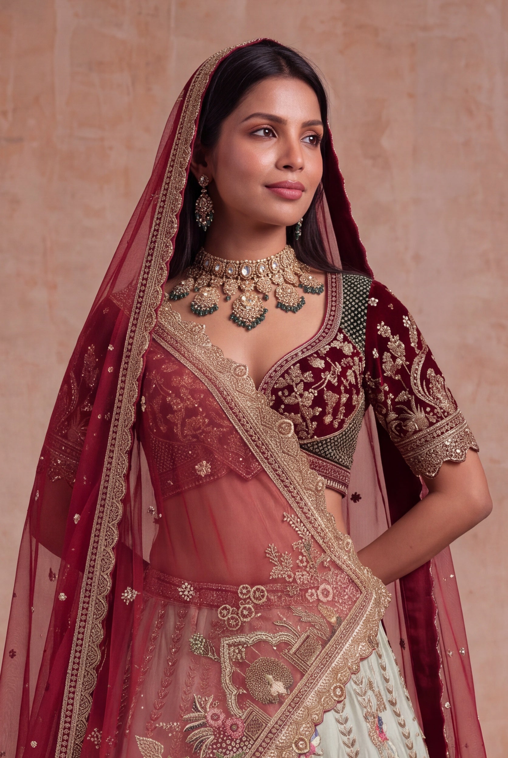 Ivory Raw Silk Lehenga with Zardosi & Pearl Work