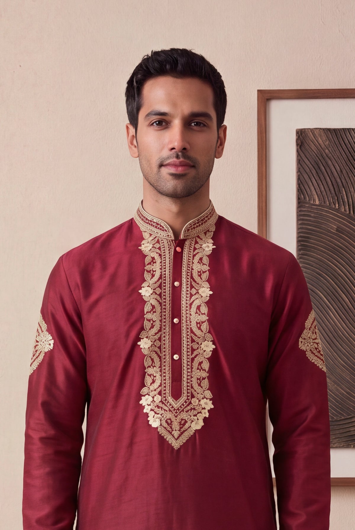Red Raw Silk Kurta Pant Set