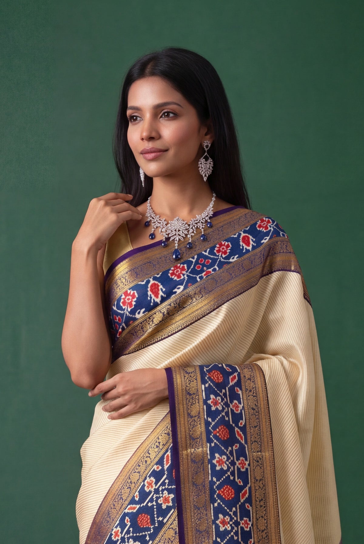 Light Gold Kanchivaram Silk Fusion Saree