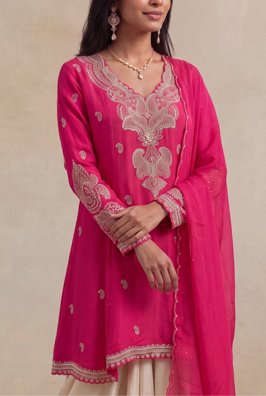 Rani Pink Chinon Indo-Western Drape Set