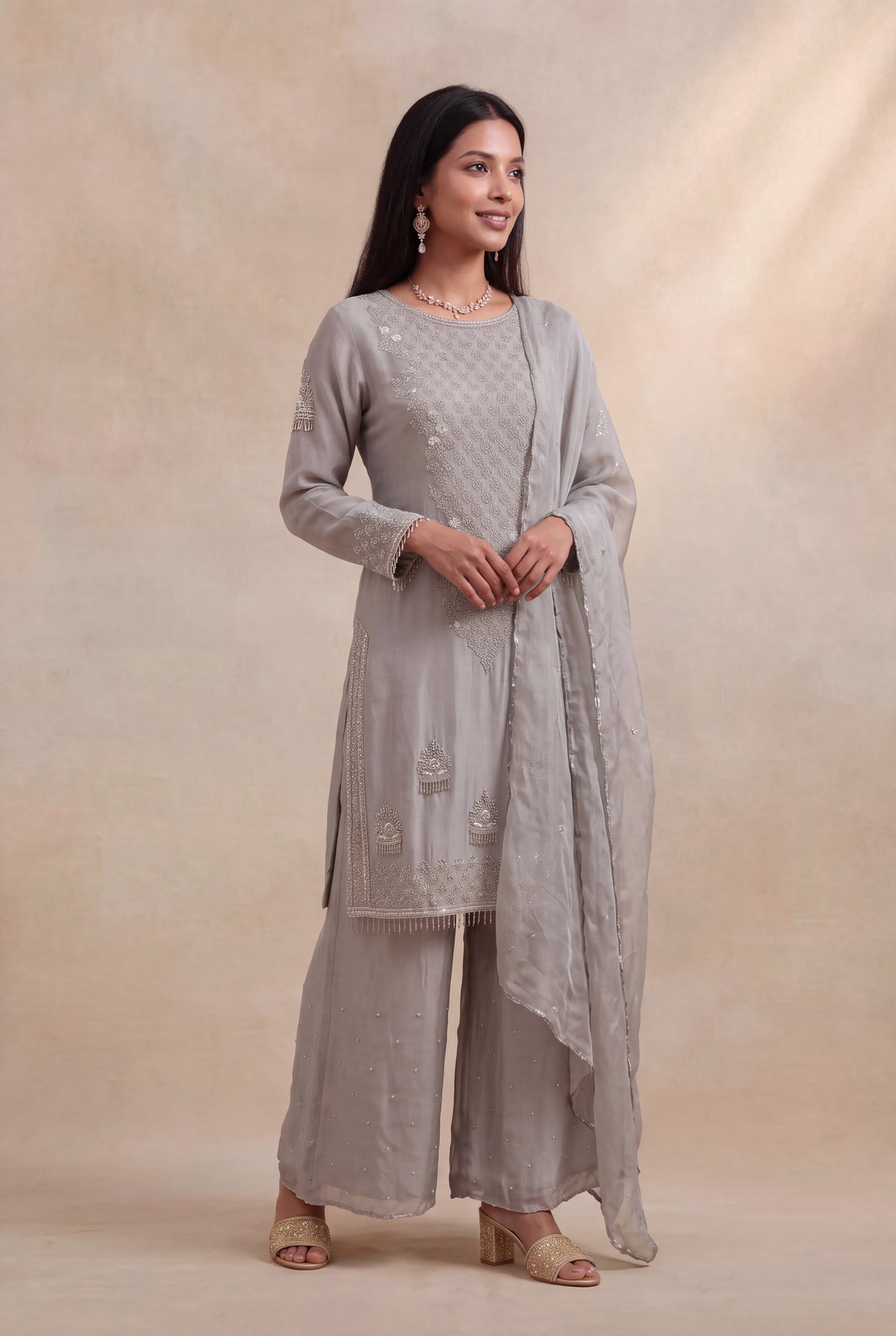 Grey Crepe Palazzo Set