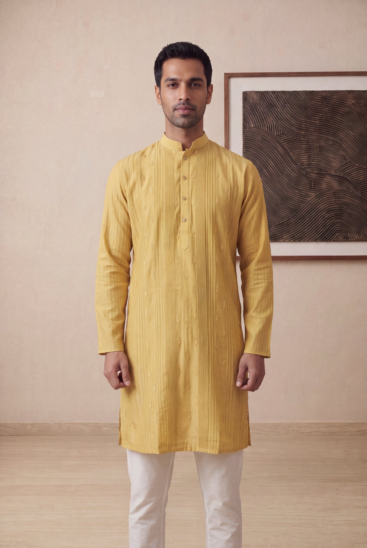 Mustard Yellow Silk Cotton Kurta Pant Set