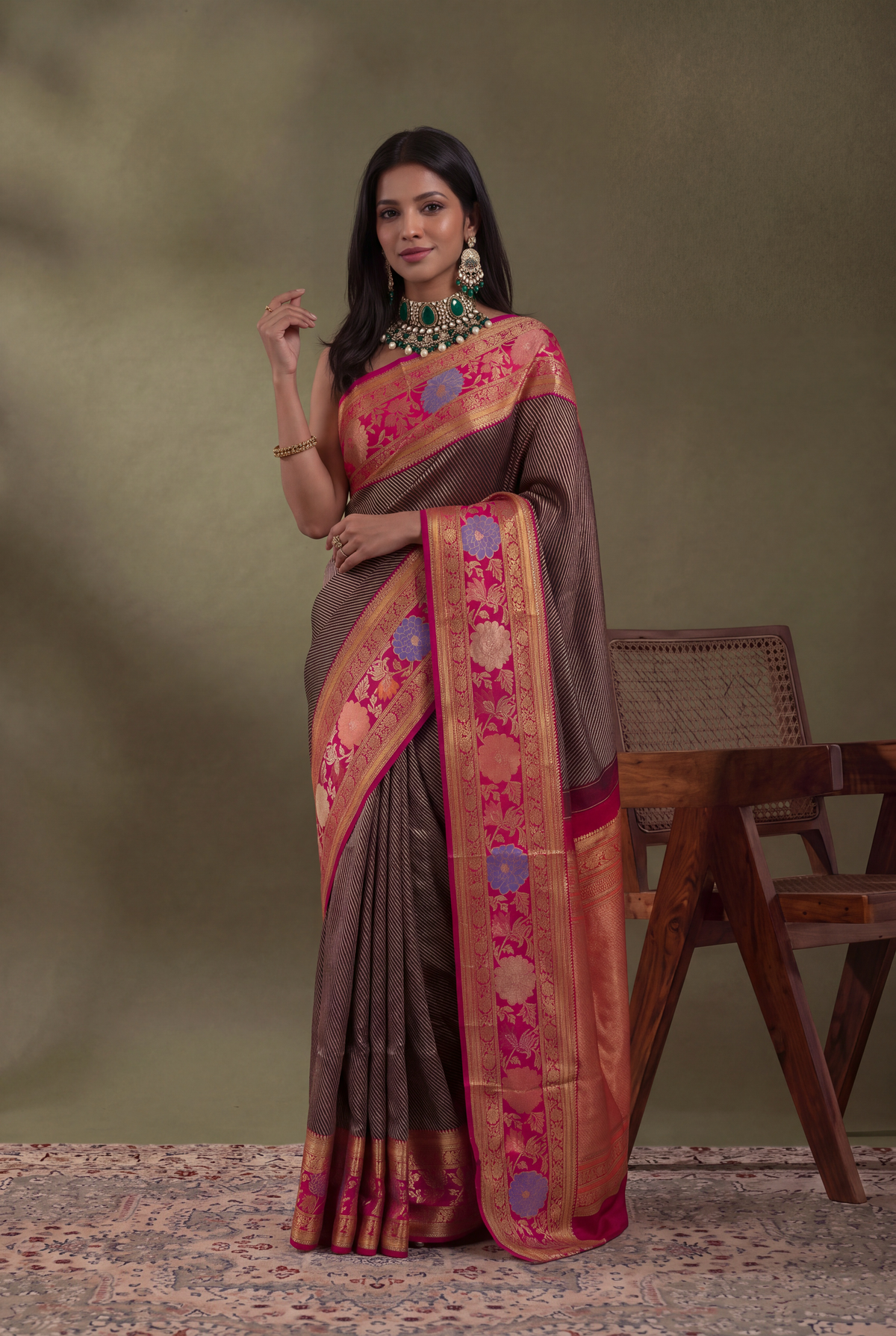Violet Kanchivaram Silk Jamdani Border Saree