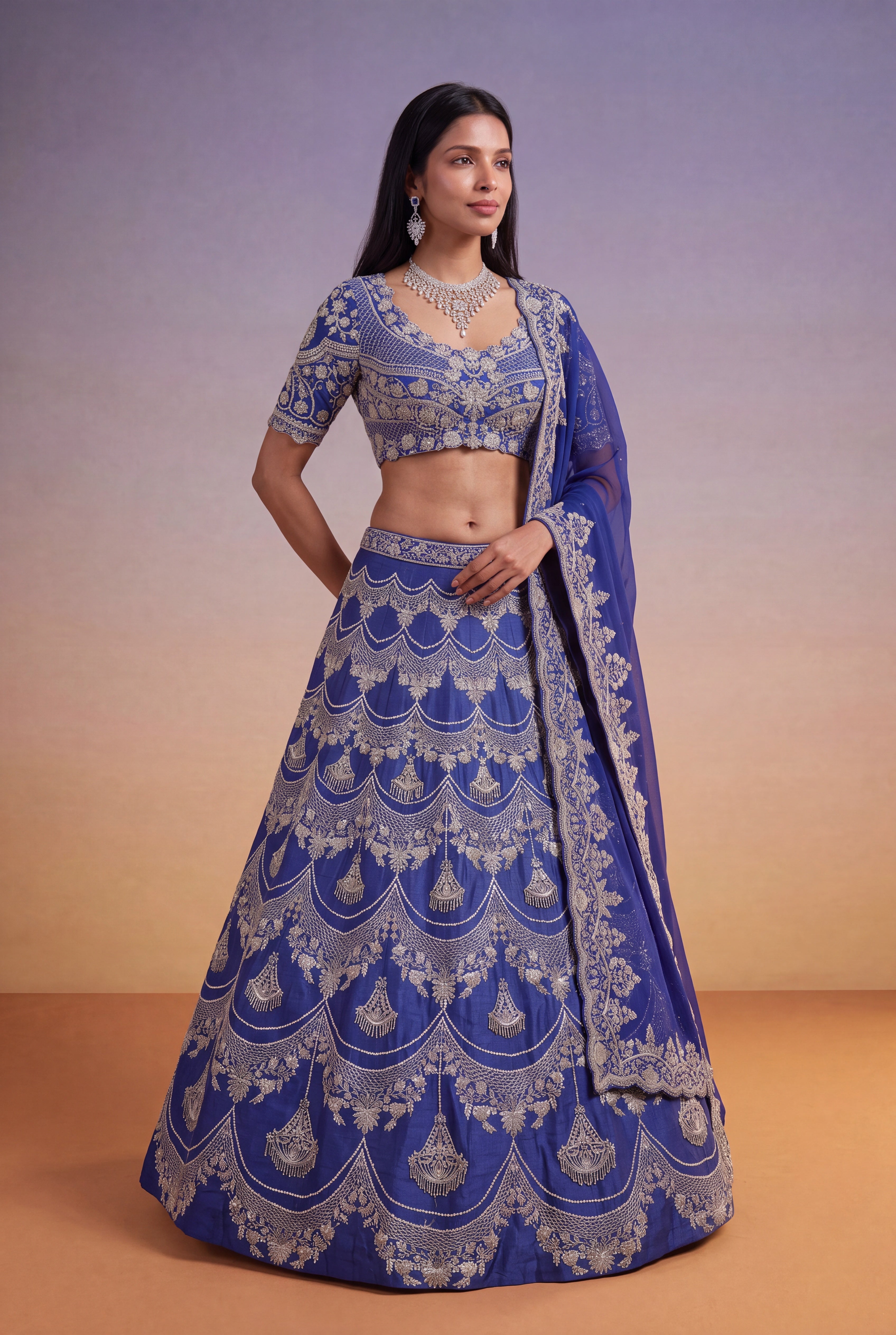 Royal Blue Raw Silk Lehenga