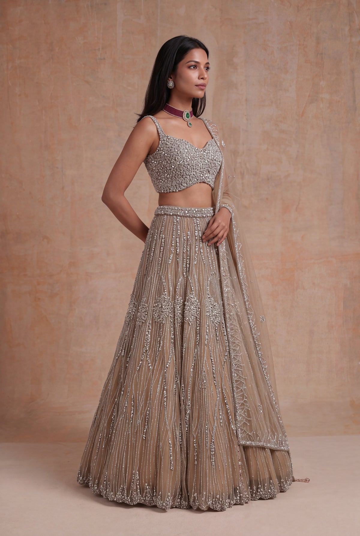 Gold Embellished Net Lehenga