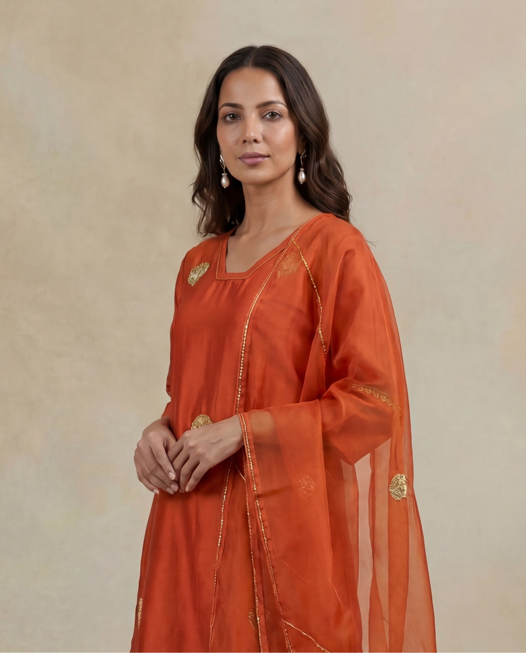 Orange Silk Indo-Western Kurta Set