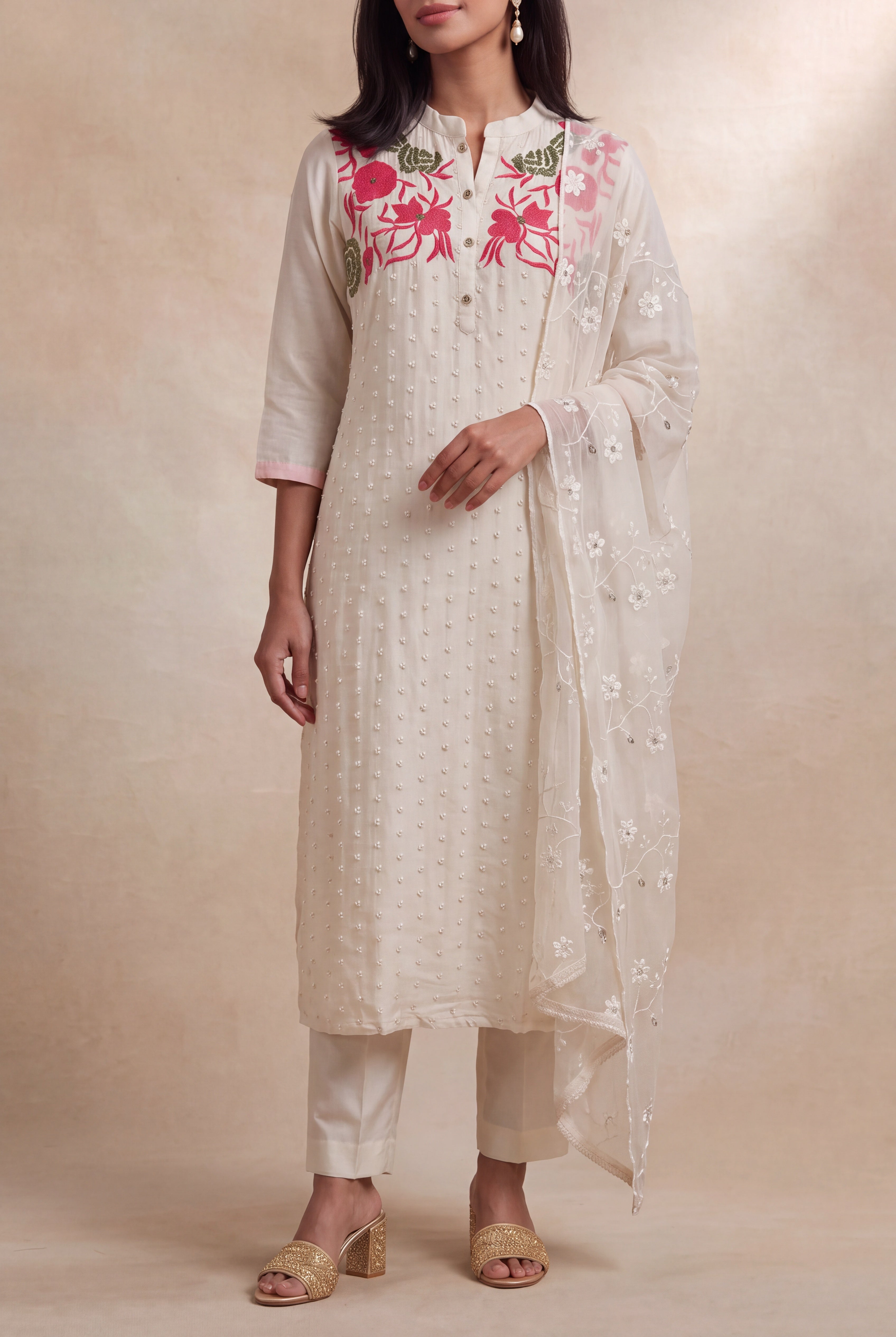 Ivory Silk Straight-Cut Salwar Set