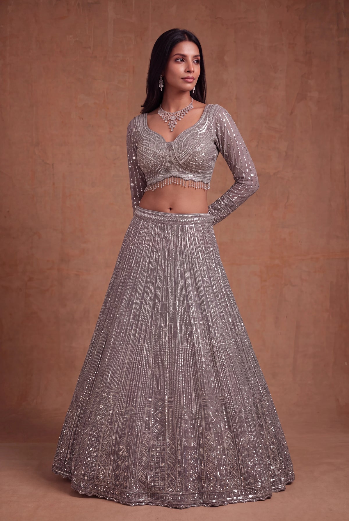 Silver Grey Net Lehenga