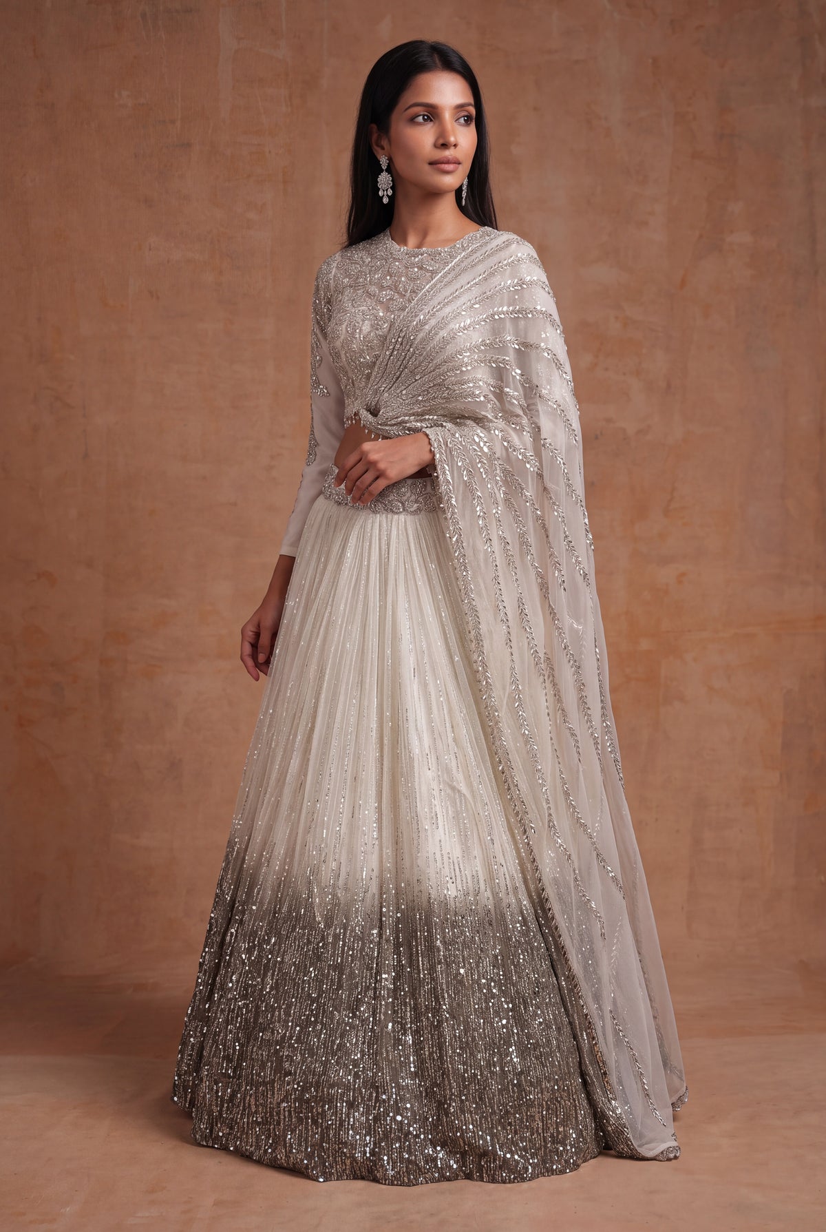 Ivory Organza Ombre Sequin Lehenga