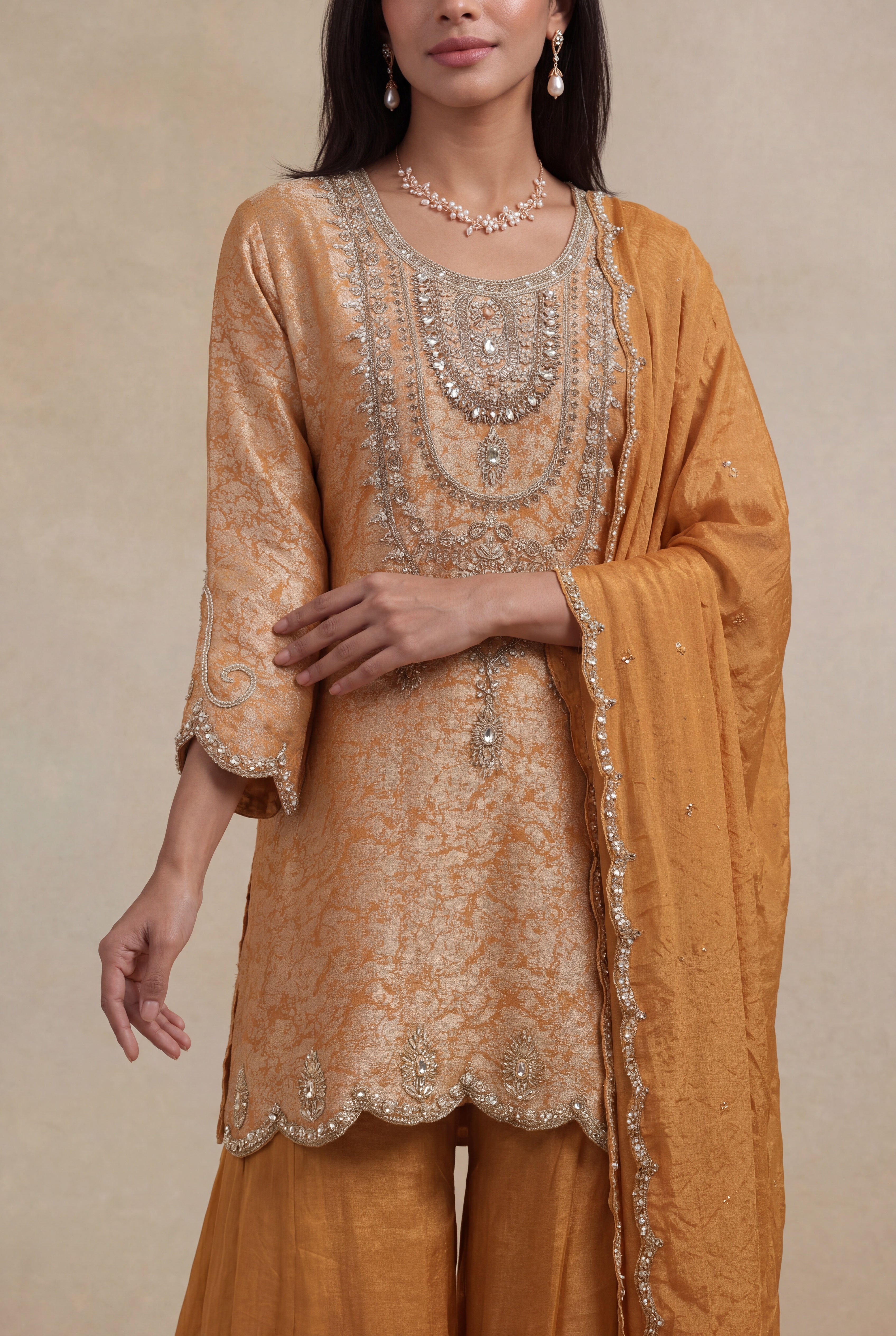 Mustard Banarasi Silk Zardosi Palazzo Set