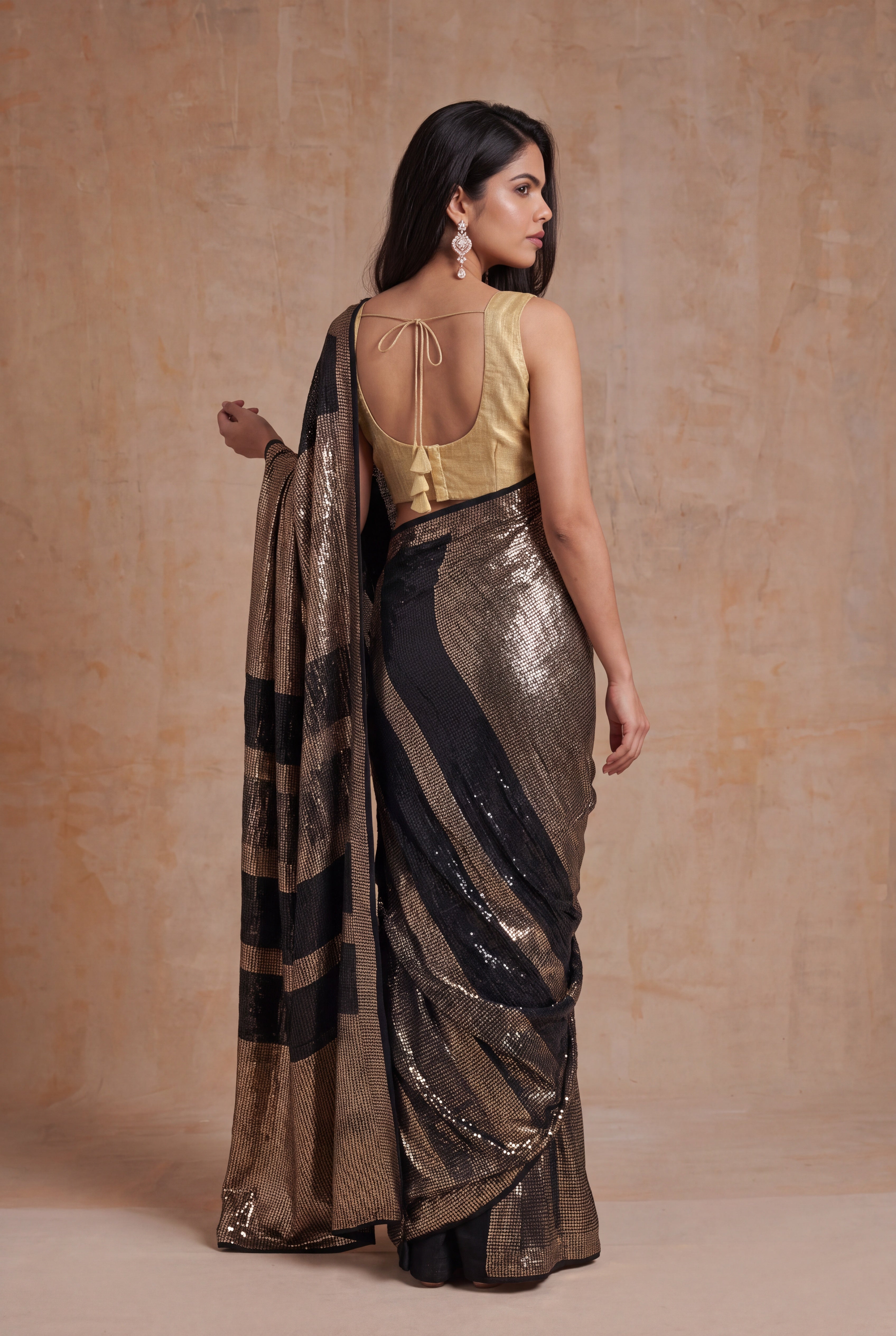 Black Georgette Antique Sequin Saree