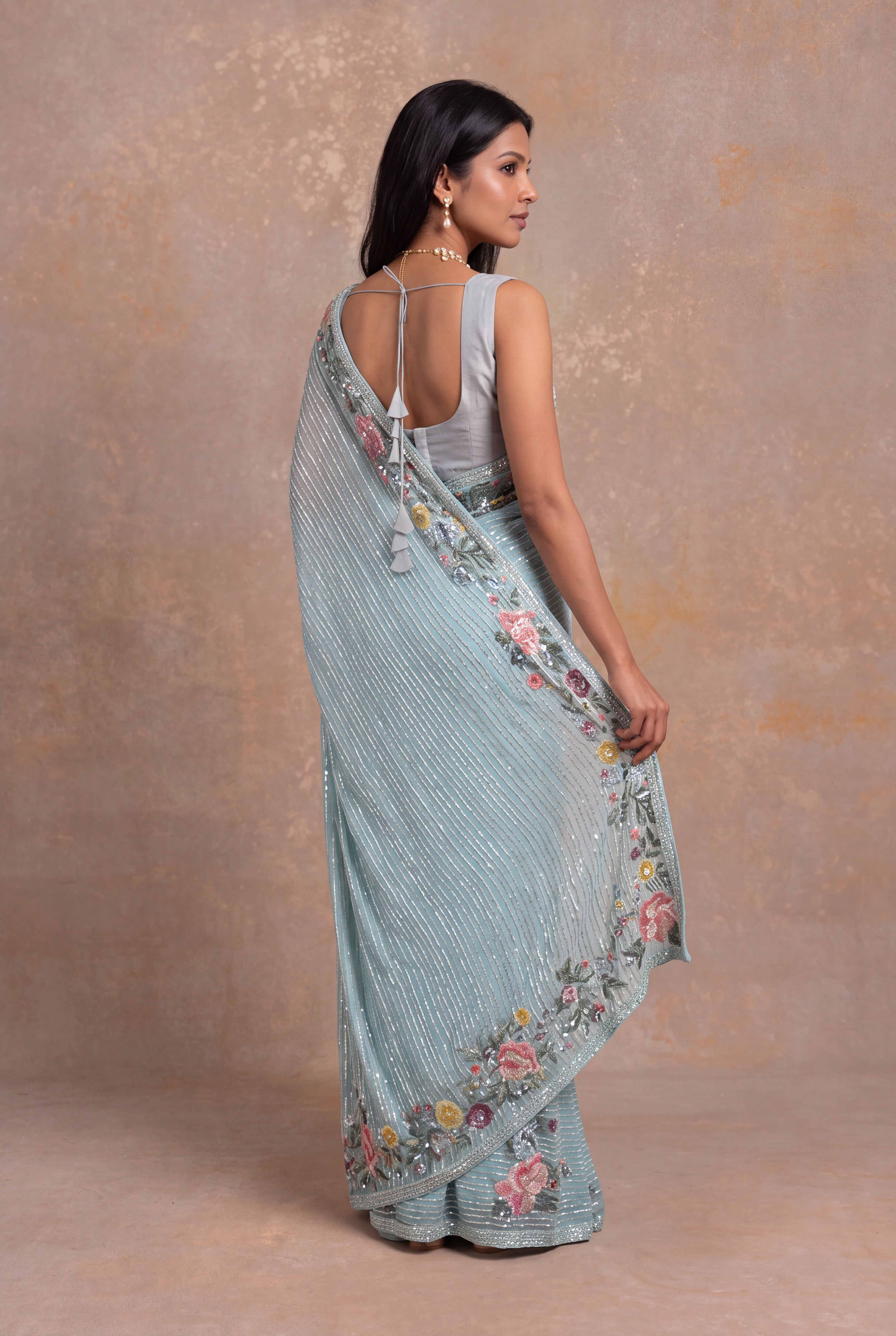Powder Blue Georgette Saree