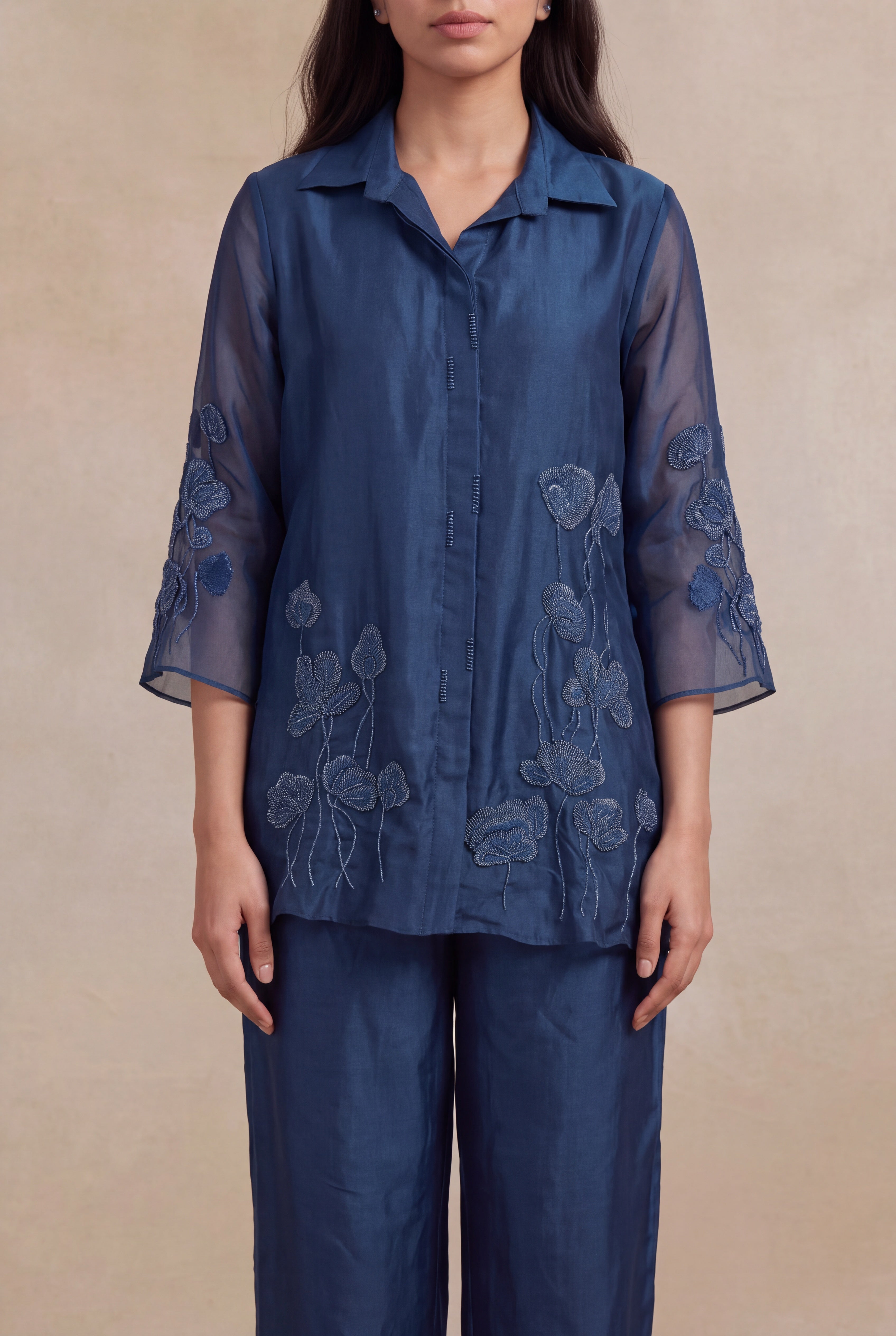 Navy Blue Organza Co-ord Set
