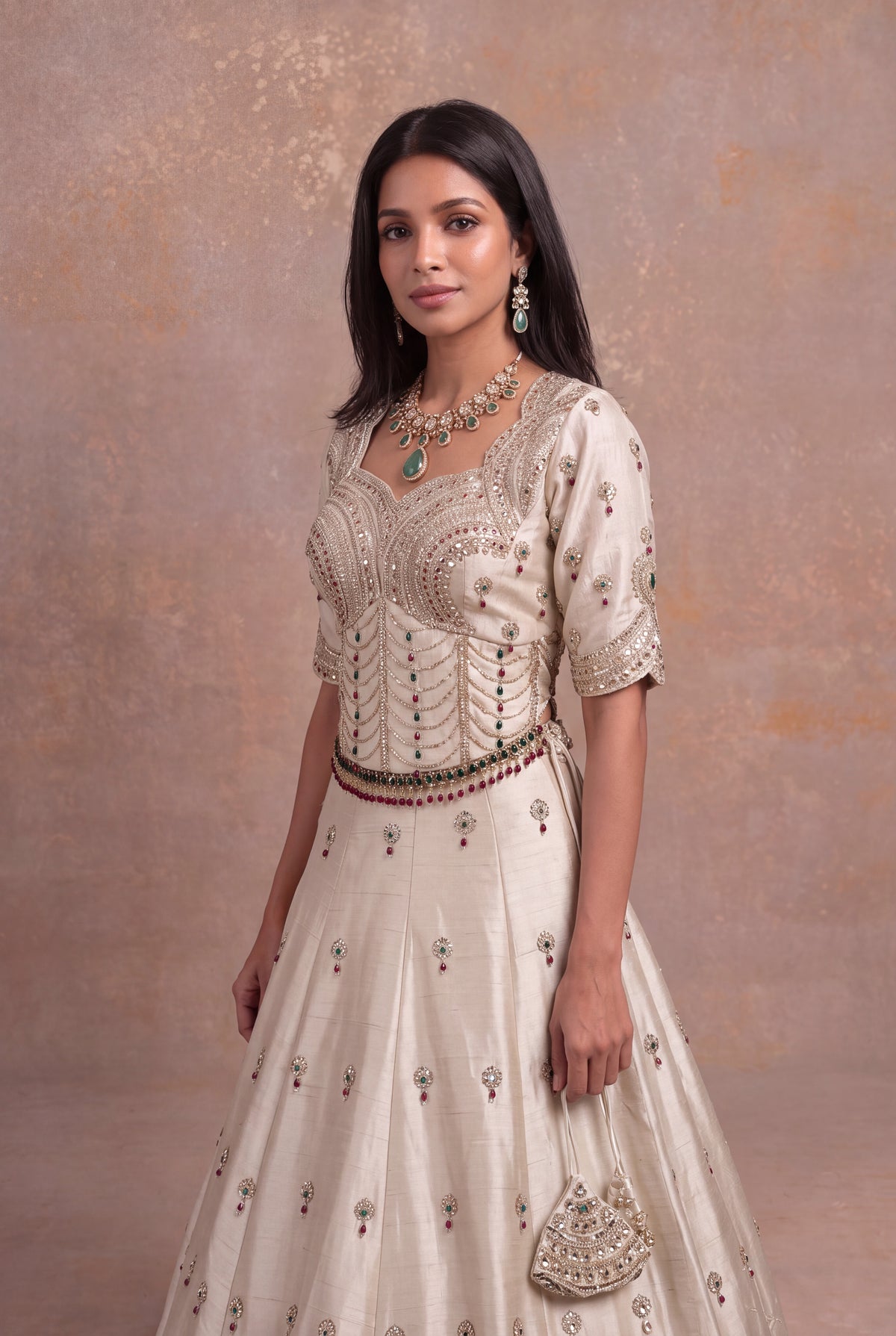 Ivory Raw Silk Lehenga Corset