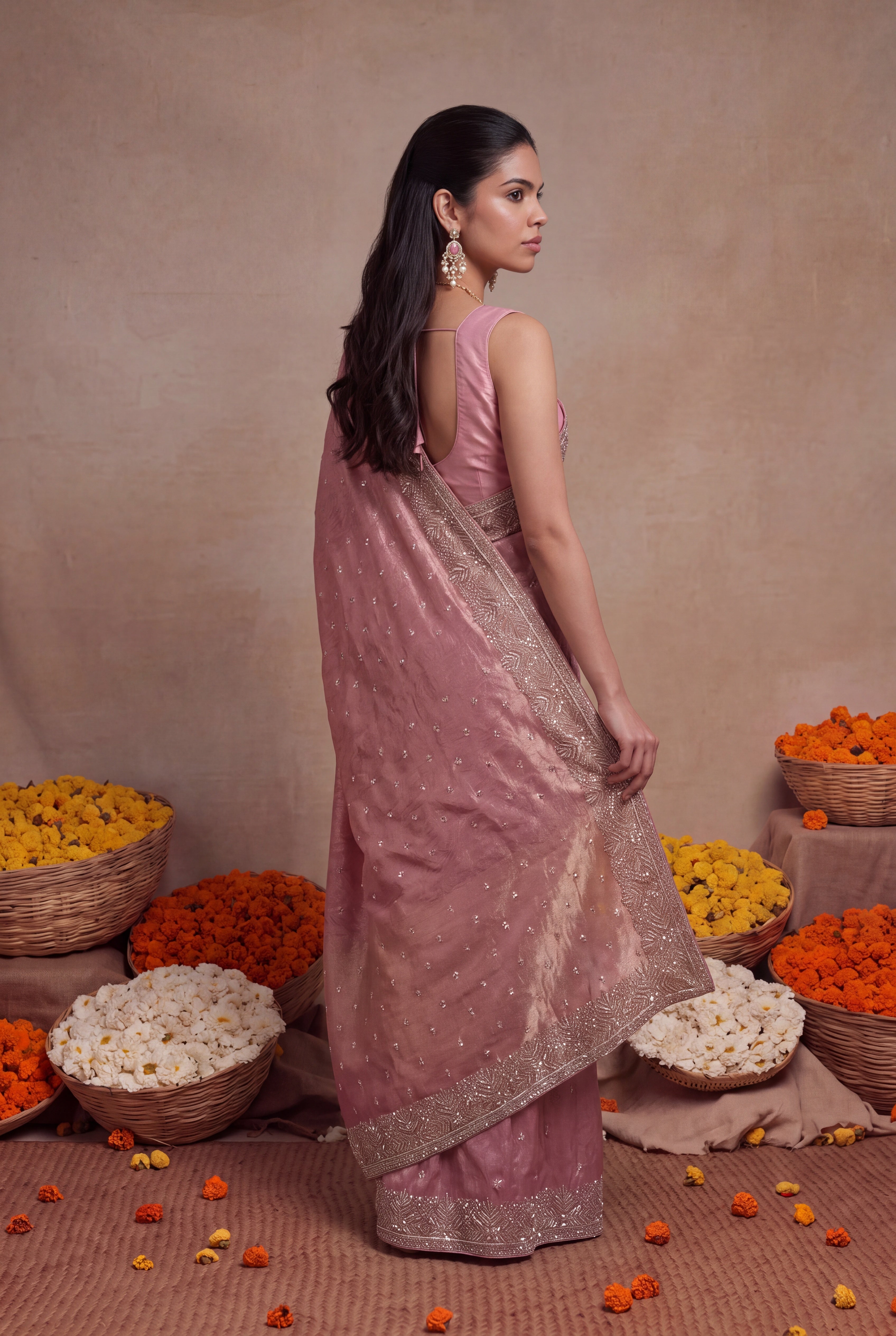 Pink Banarasi Silk Saree with Embellished Border