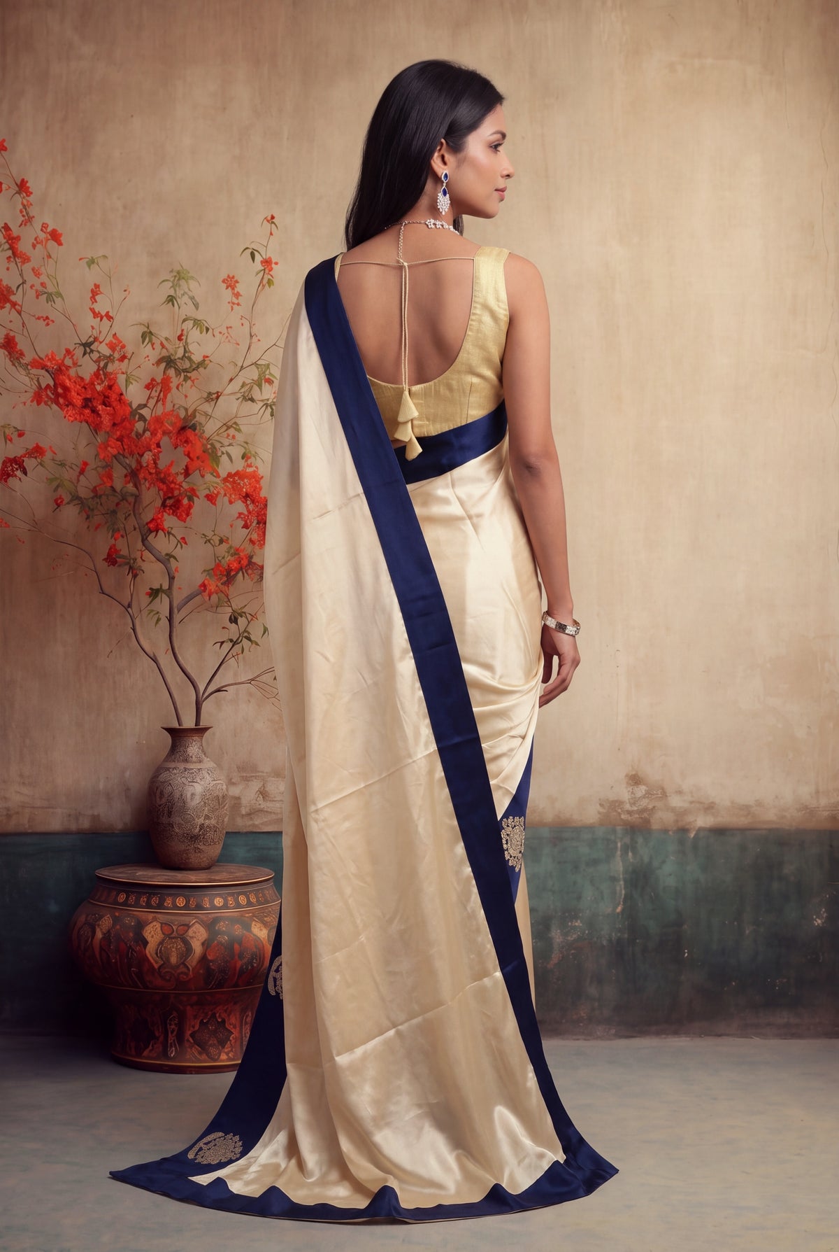 Ivory Crepe Silk Saree