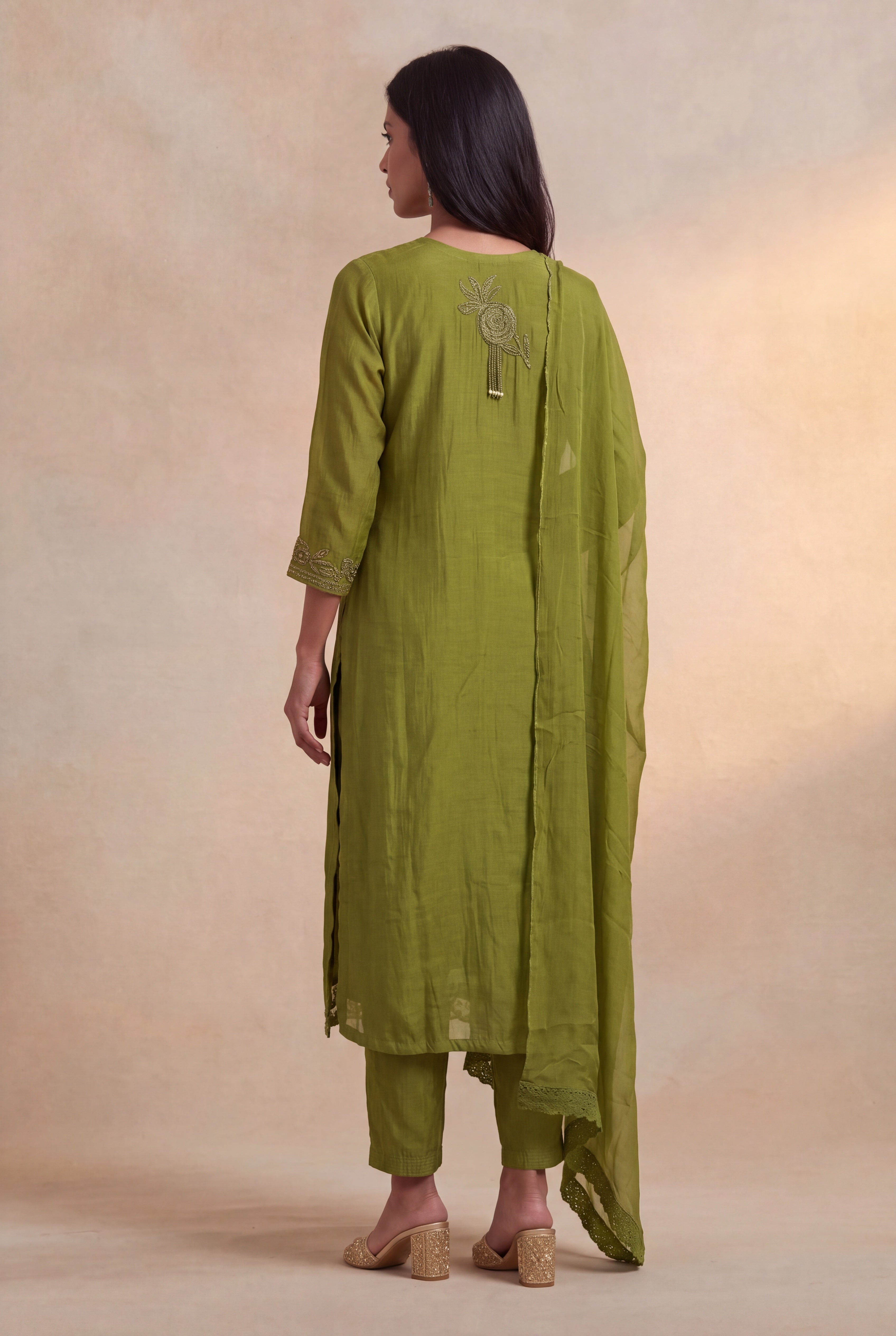 Olive Green Mul Cotton Straight-Cut Salwar Set