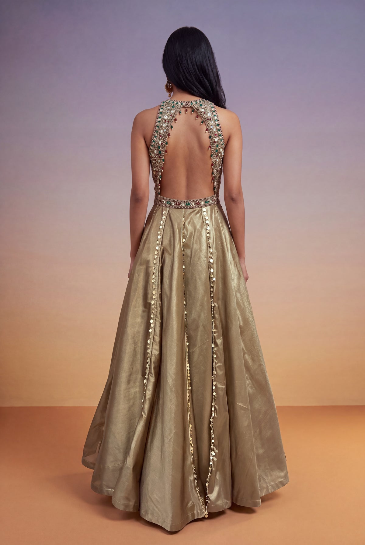 Gold Tissue Multicolour Sequin Gown