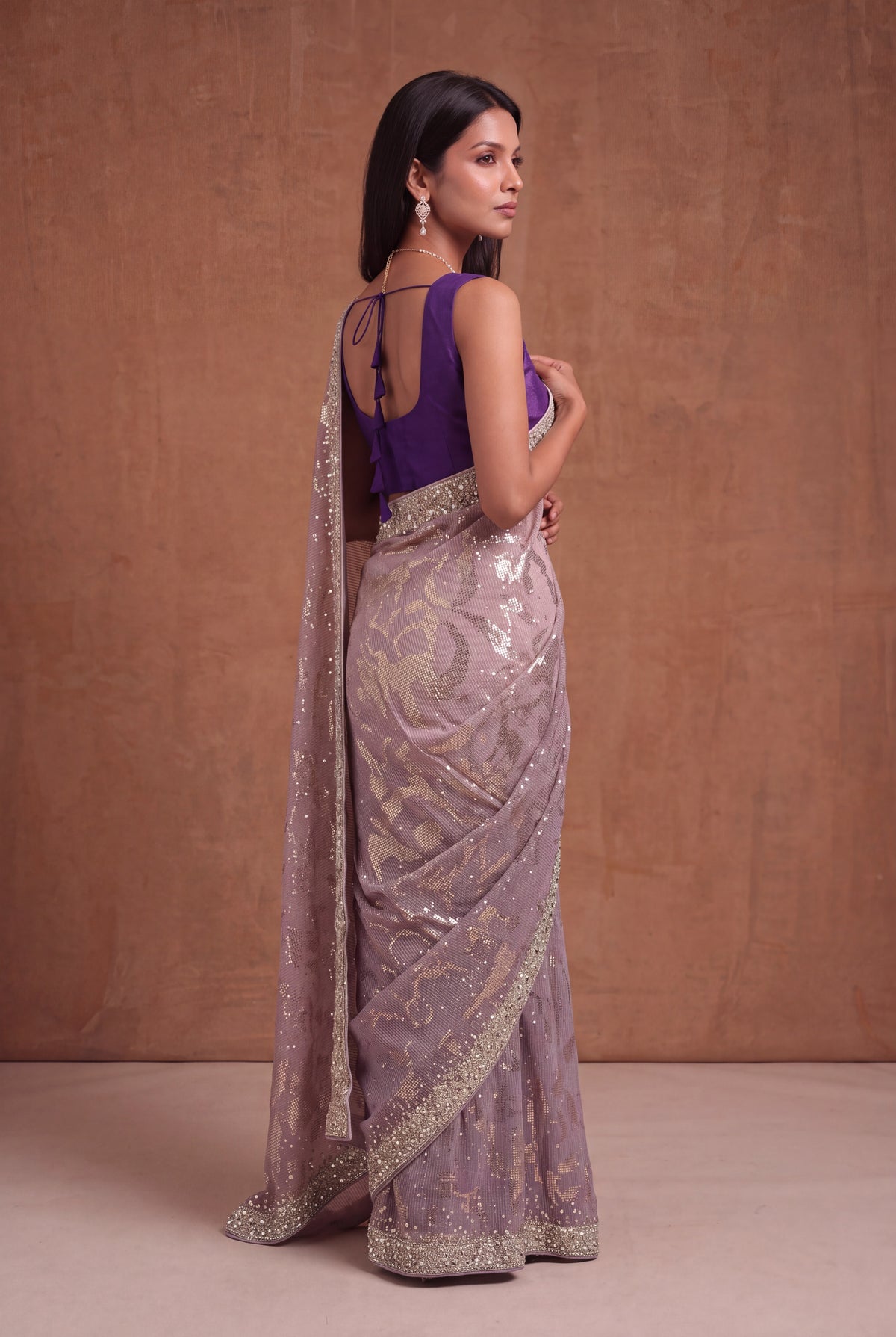 Purple Georgette Saree with Sequin & Mirror Work