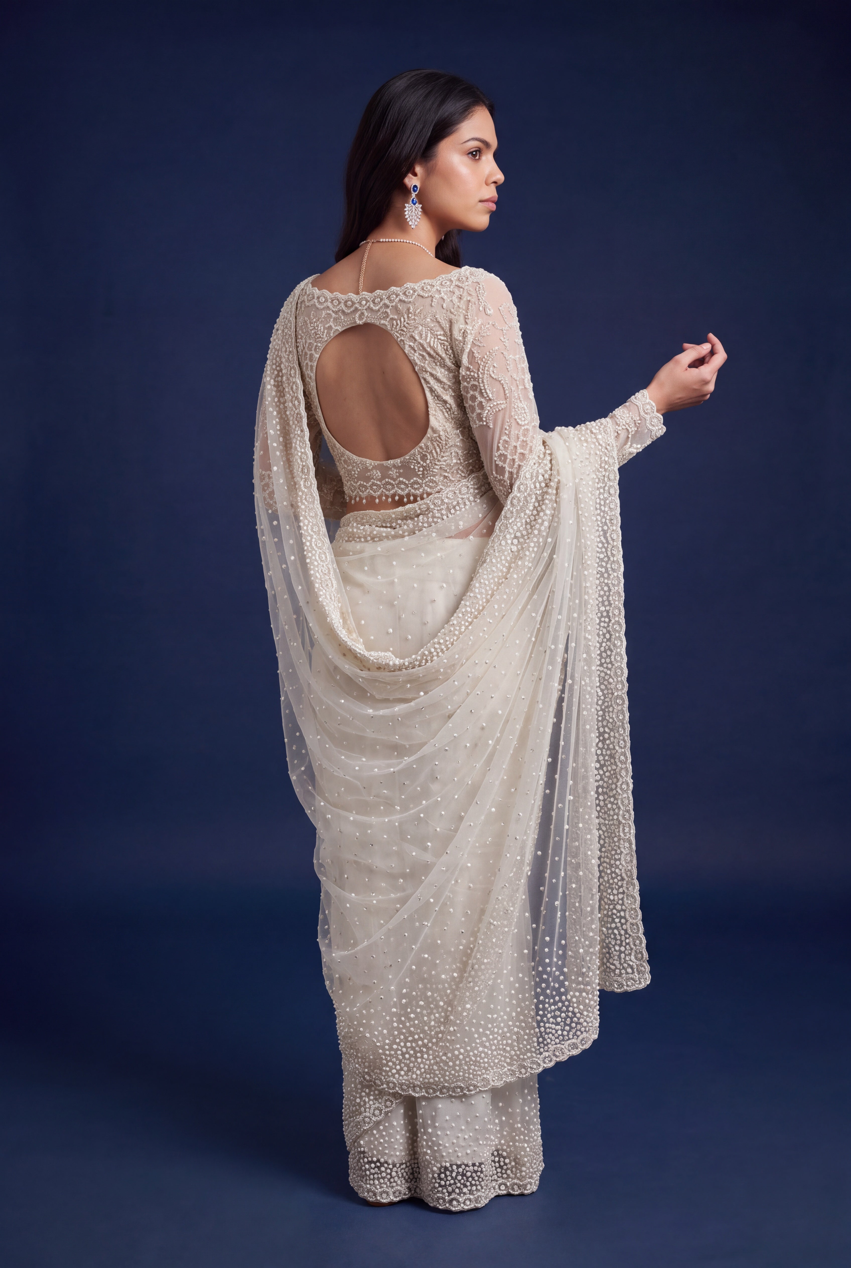 Ivory Net Designer Saree
