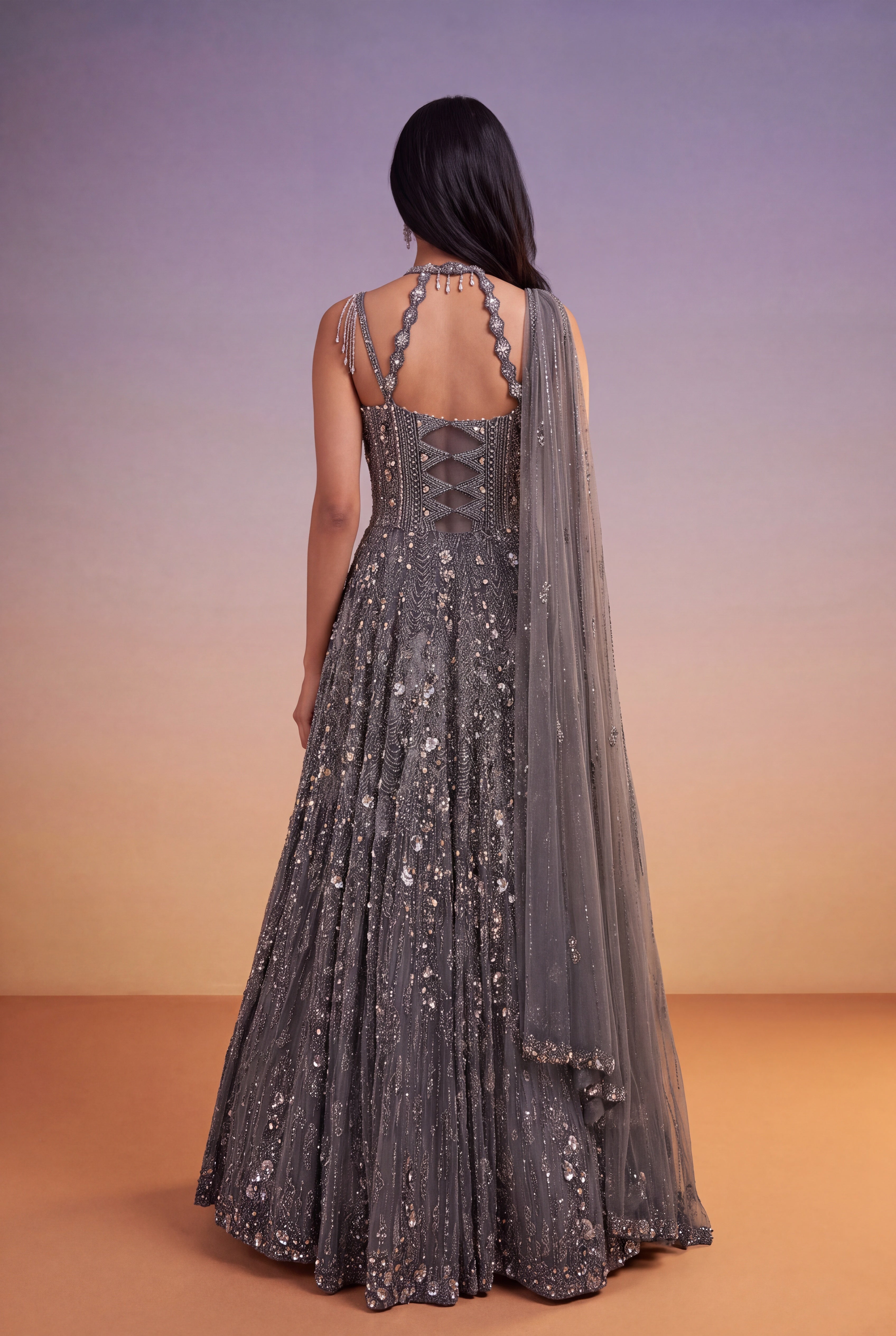 Grey Net Western Gown