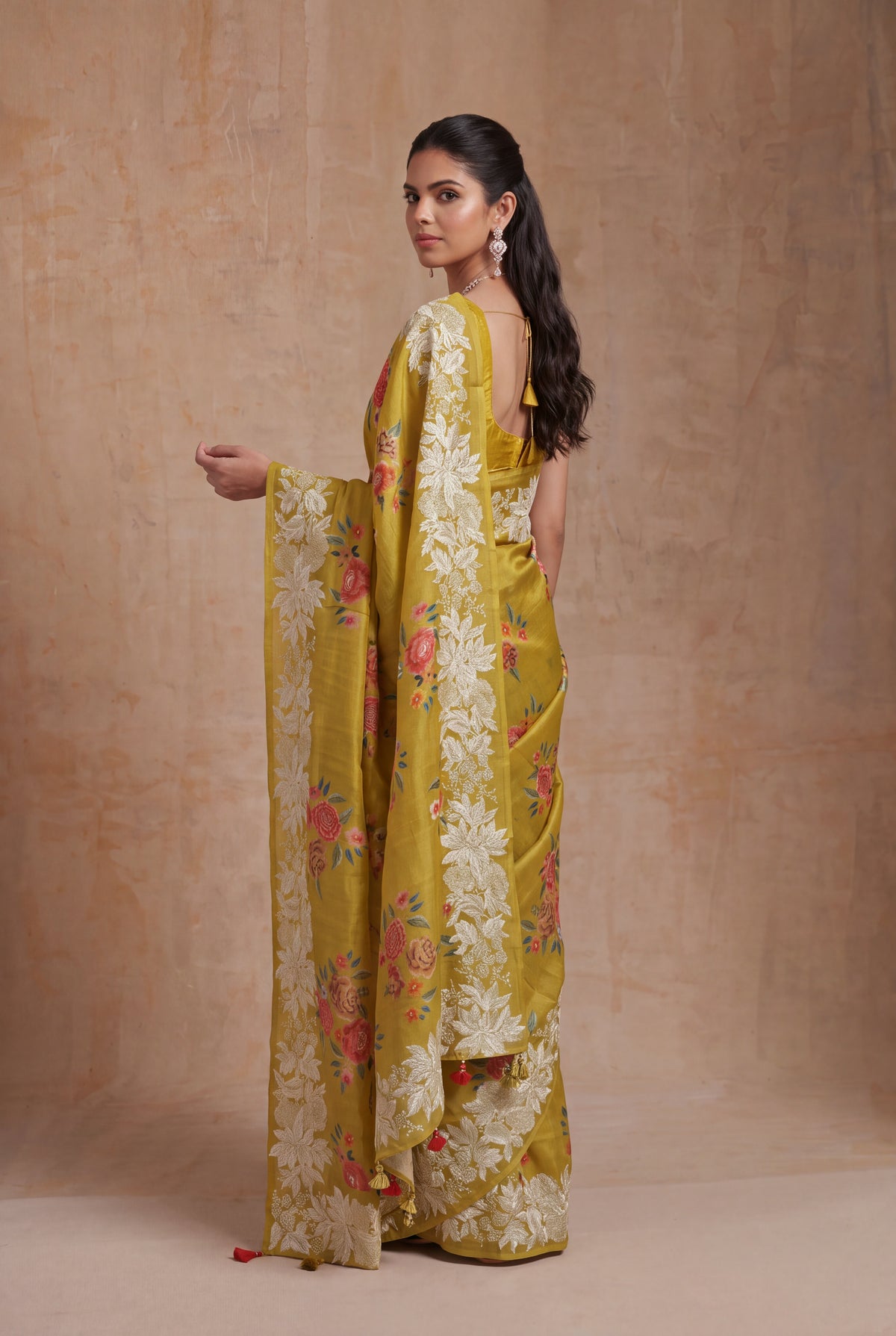 Mustard Yellow Tussar Silk Saree