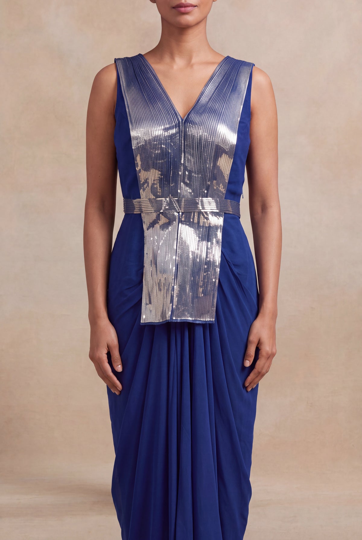 Royal Blue Indo-Western Drape Dress