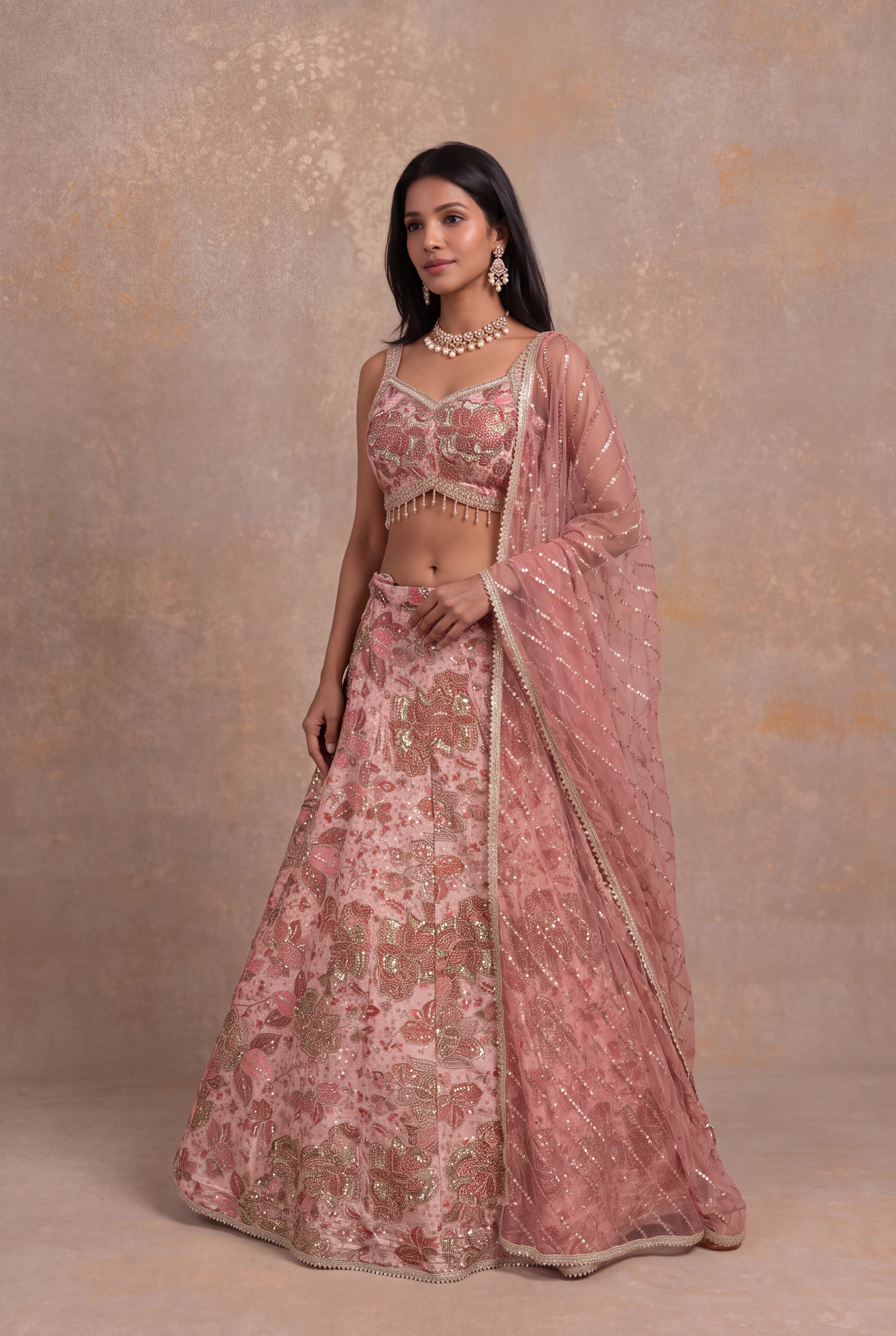 Blush Pink Tissue Lehenga