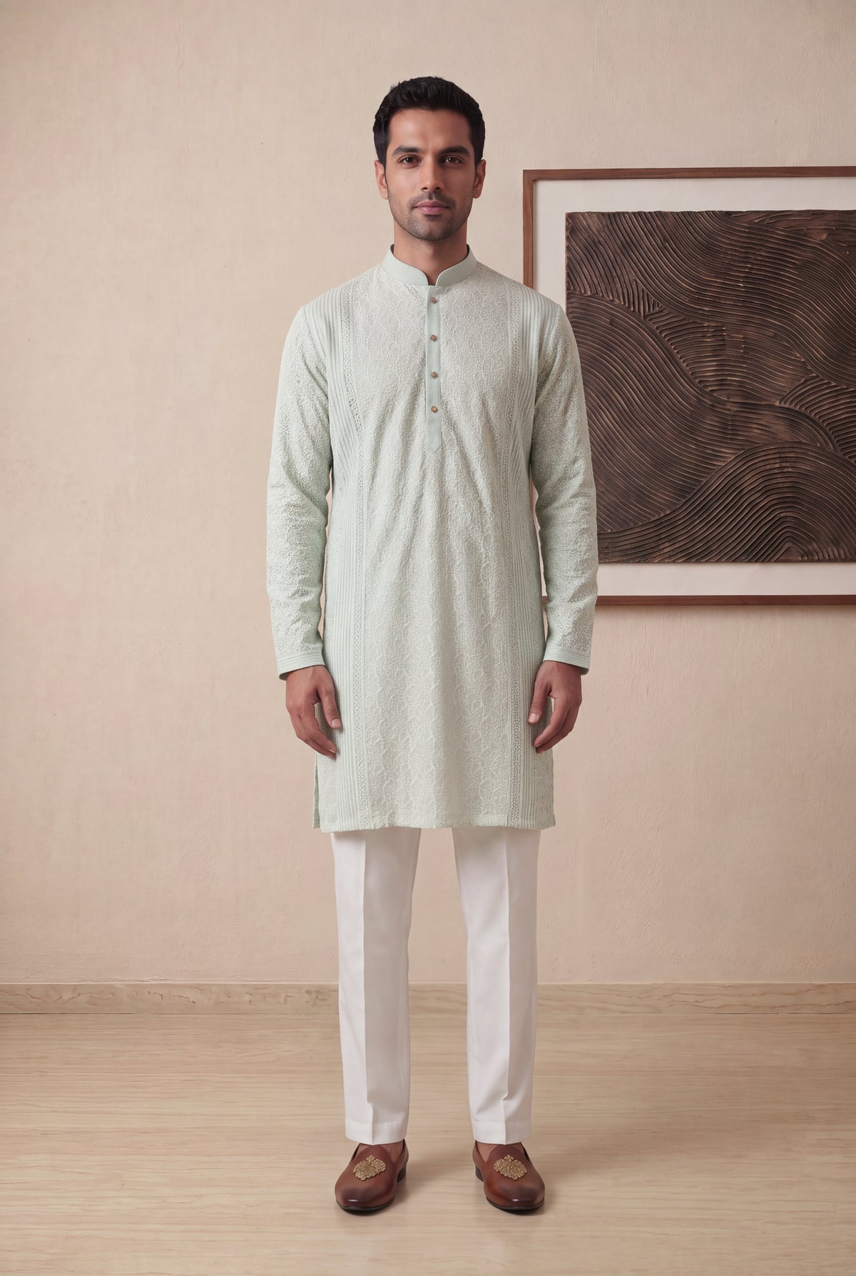 Mint Green Chanderi Silk Kurta Pant Set