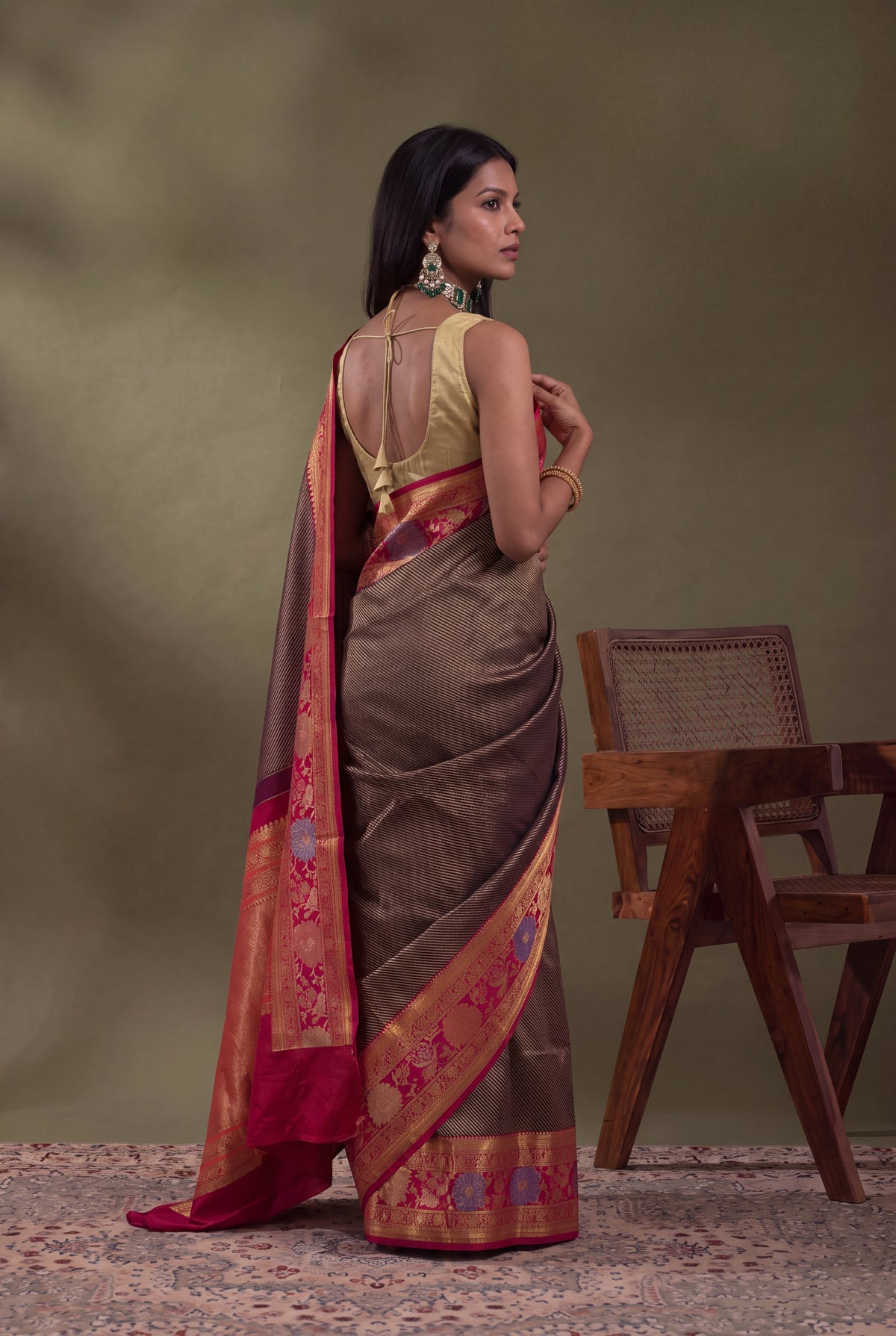 Violet Kanchivaram Silk Jamdani Border Saree