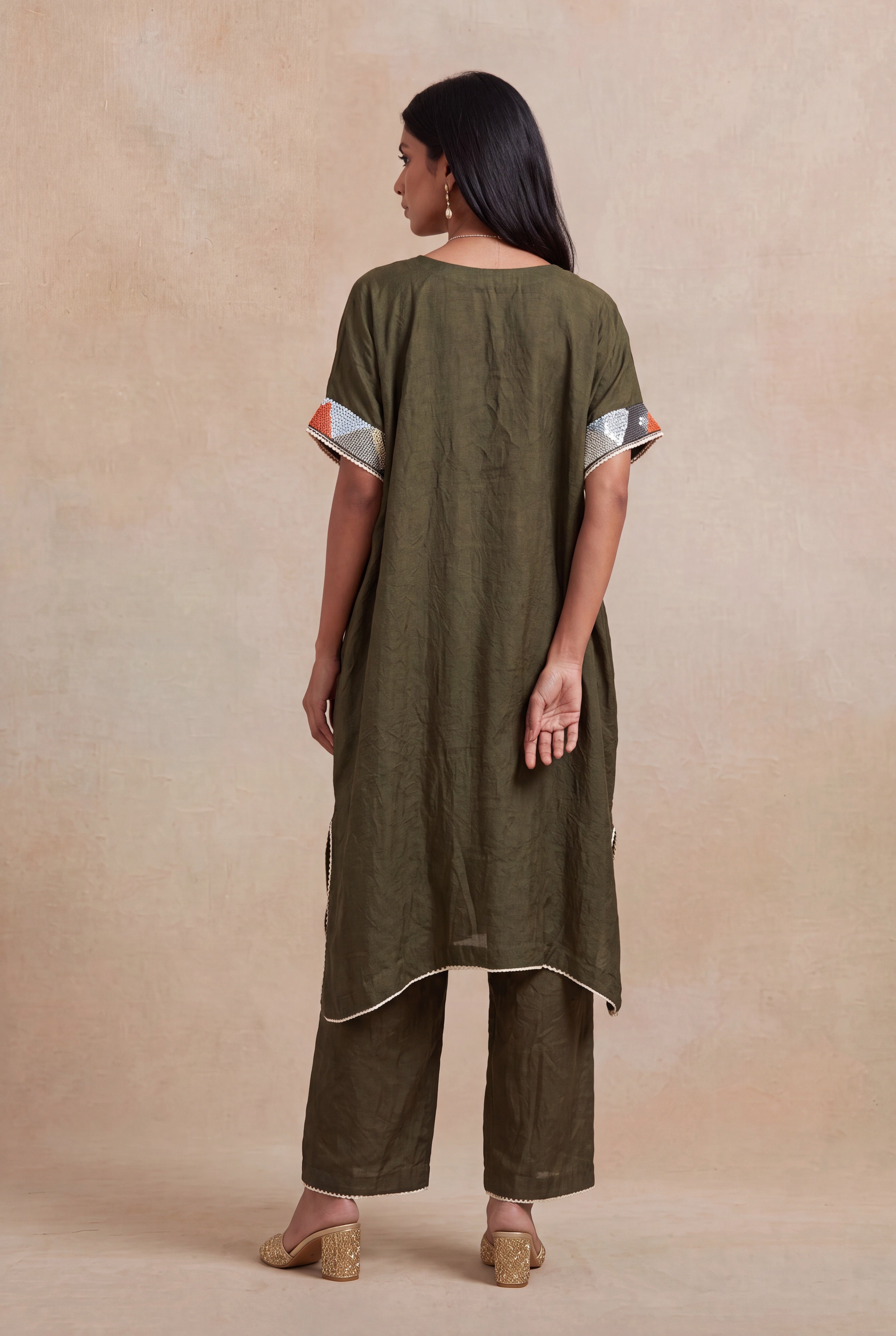 Mehendi Green Soft Silk Kaftan Co-ord Set