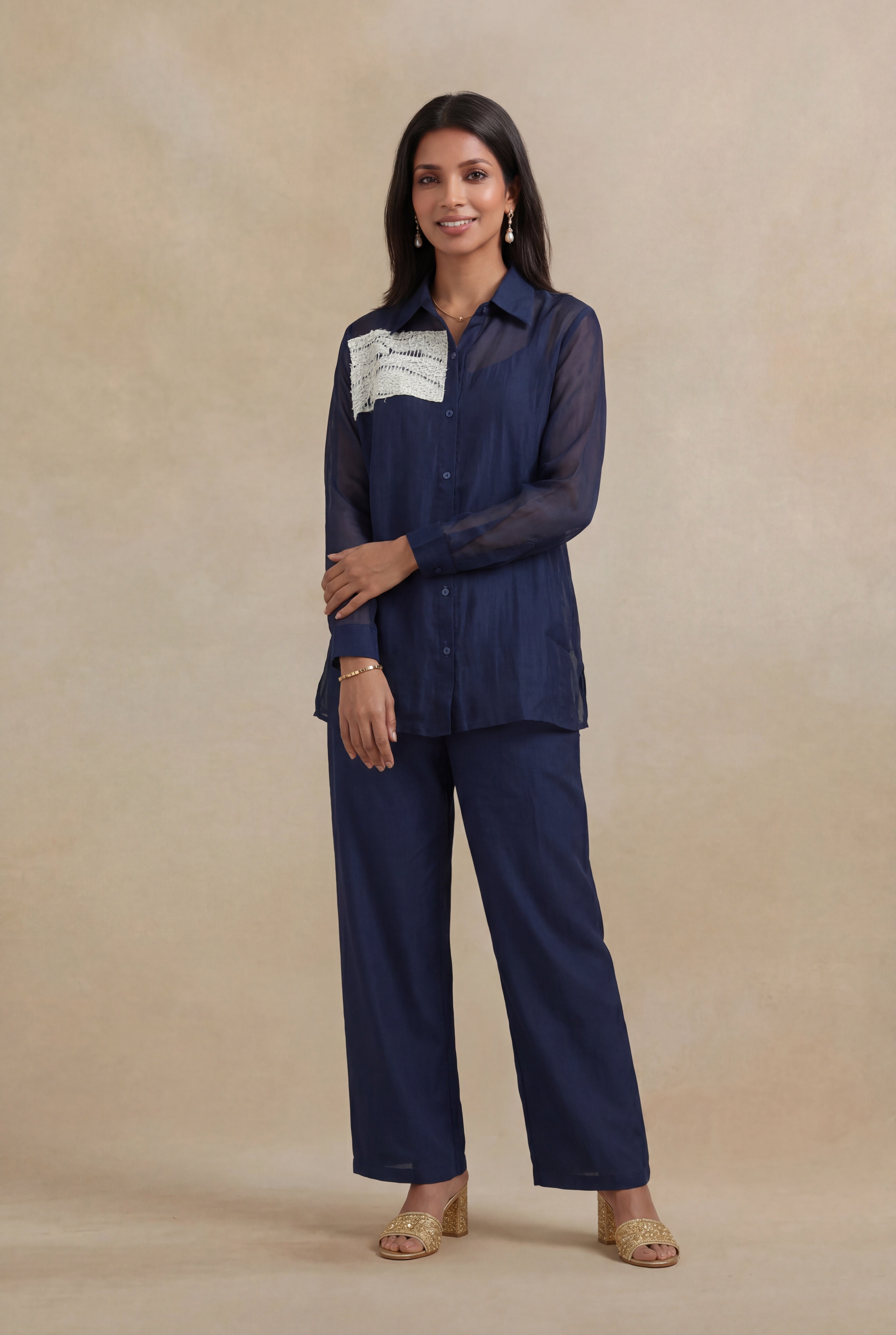Navy Blue Organza Co-Ord Set