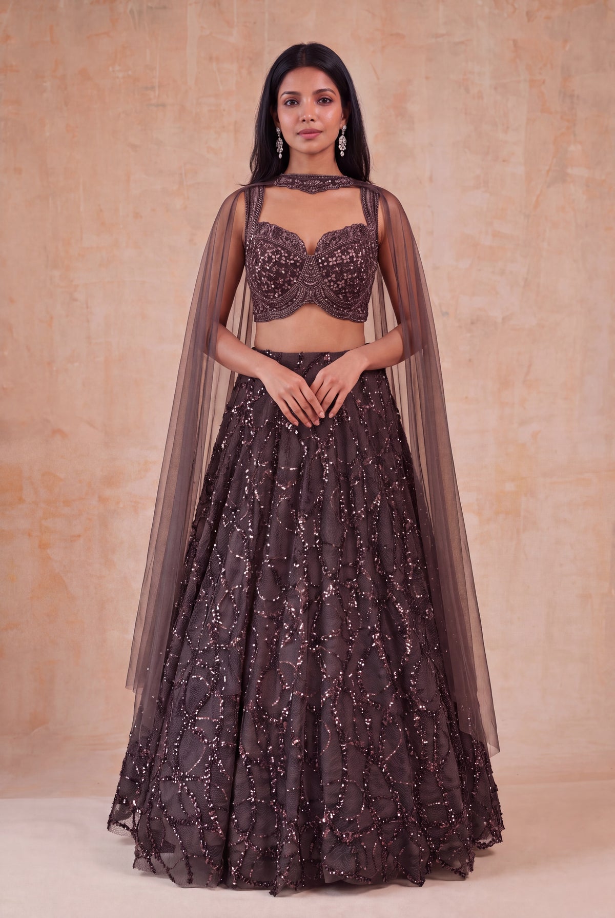 Chocolate Brown Net Lehenga