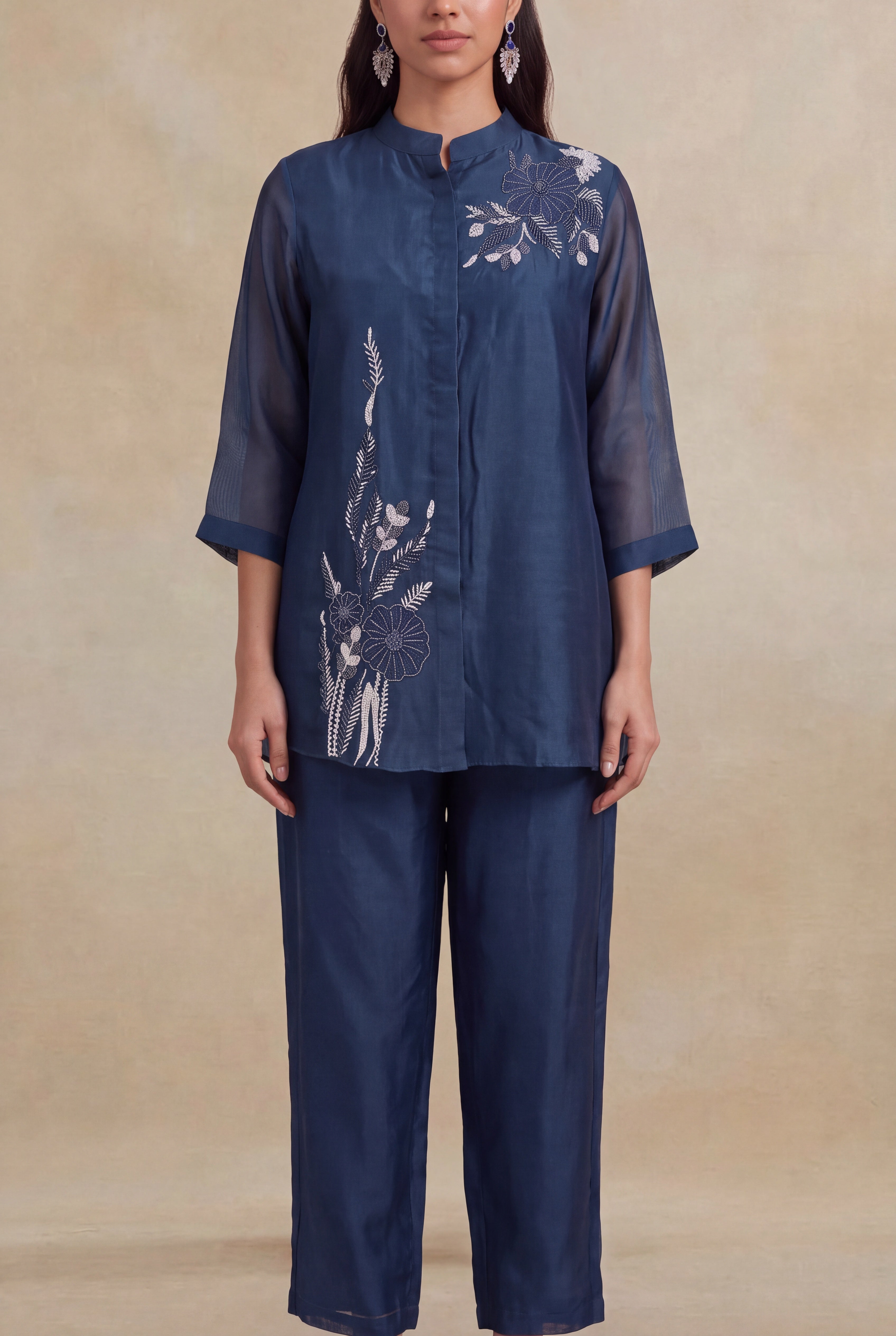 Navy Blue Organza Co-ord Set