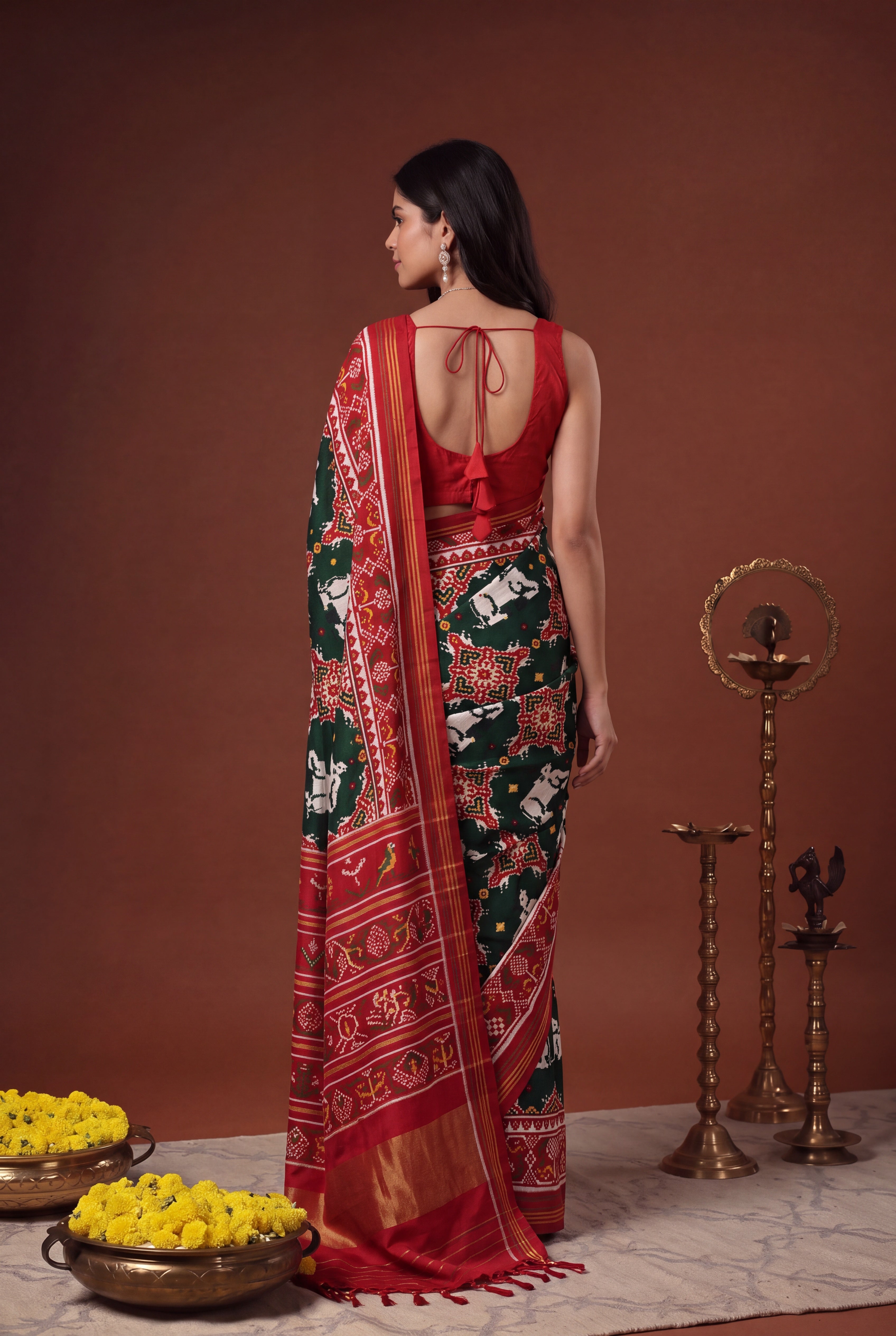Bottle Green Pattan Patola Silk Saree