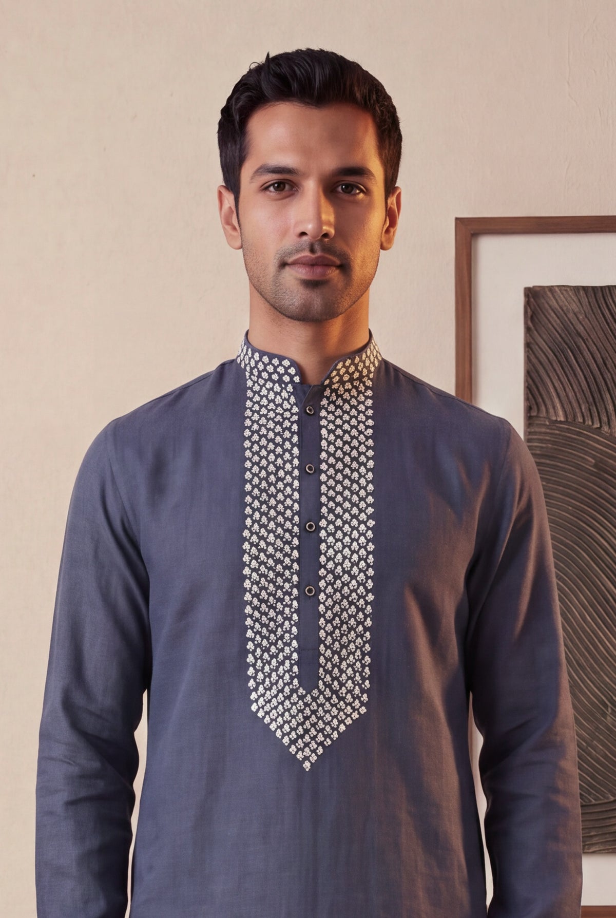 Grey Linen Kurta Pant Set