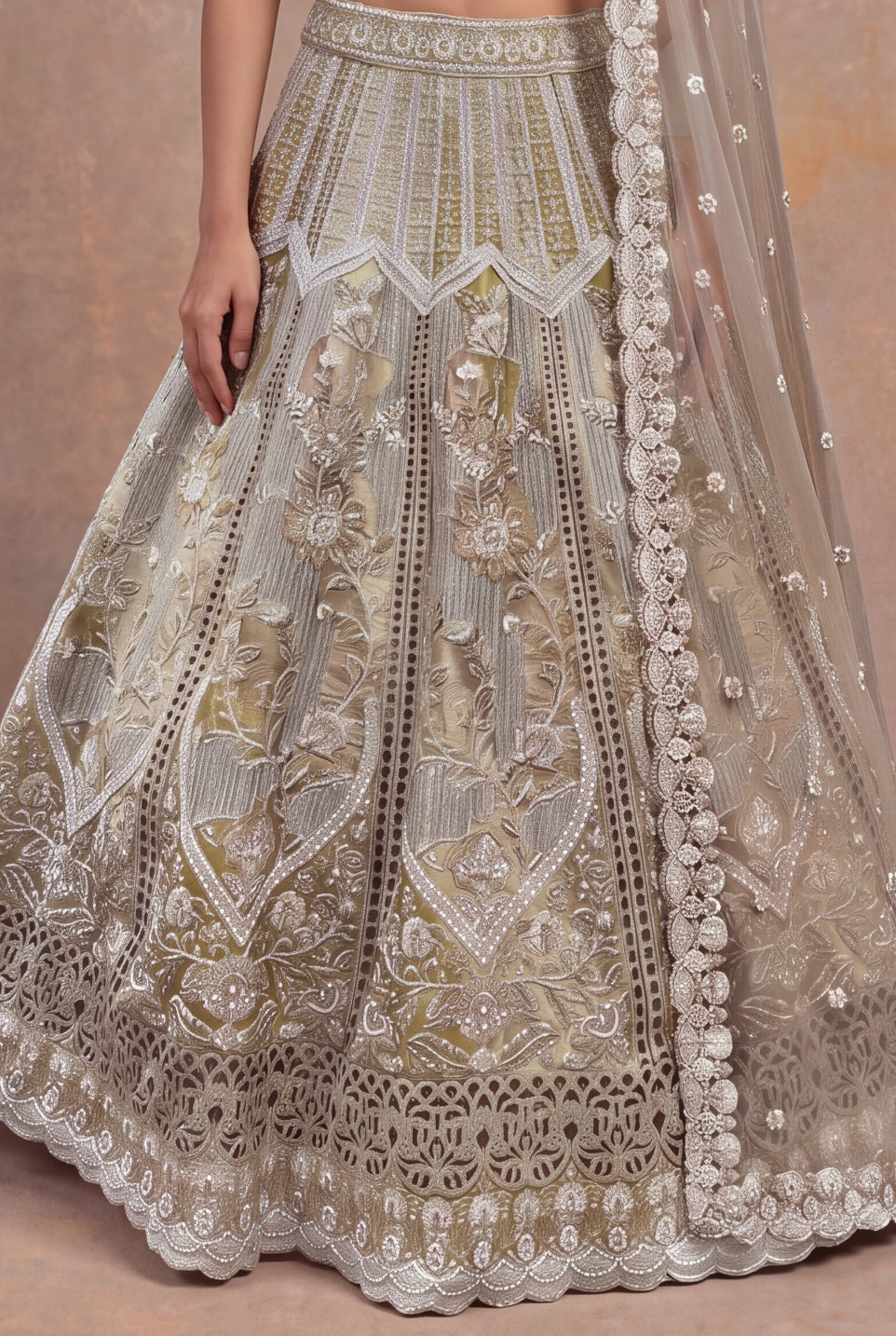 Shimmer Tissue Cutwork Lehenga