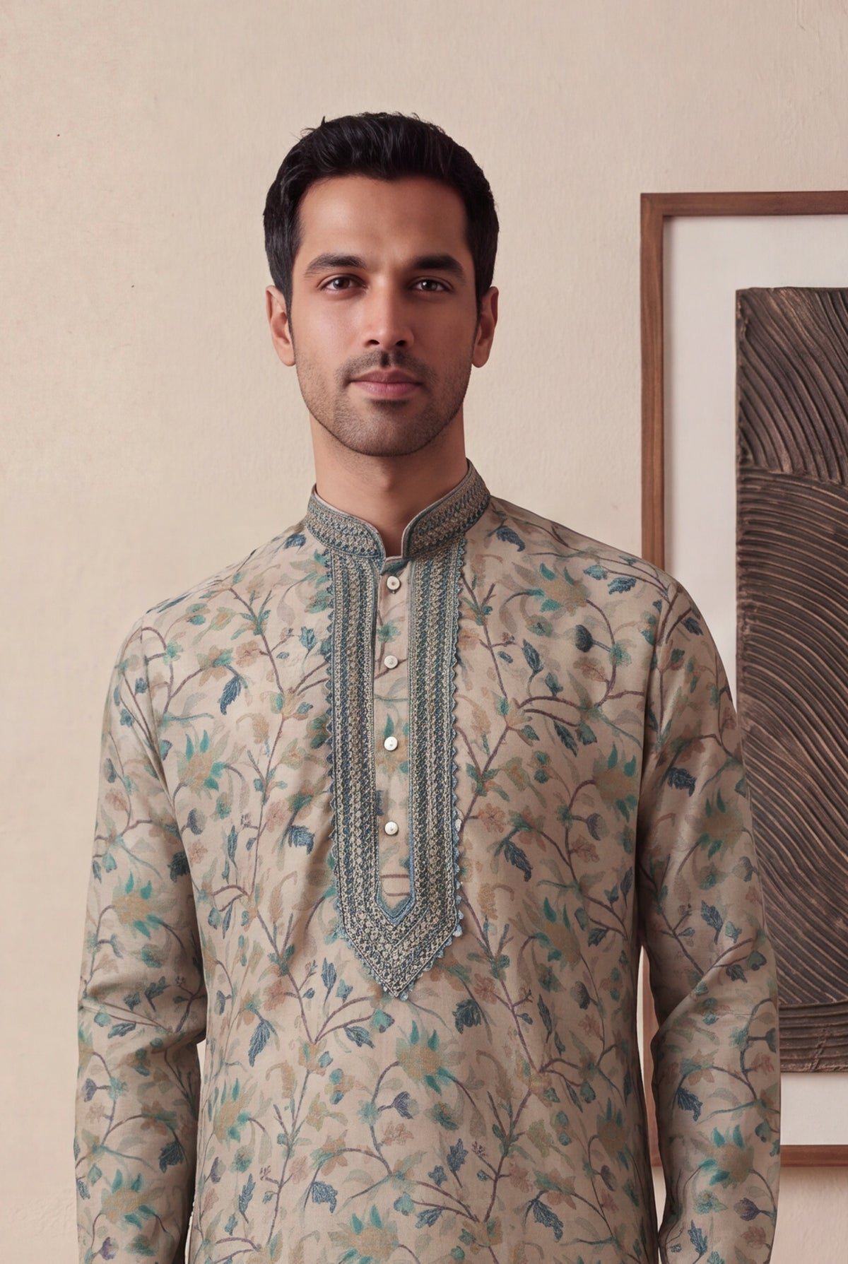 Multicolour Kalamkari Printed Silk Kurta Pant Set