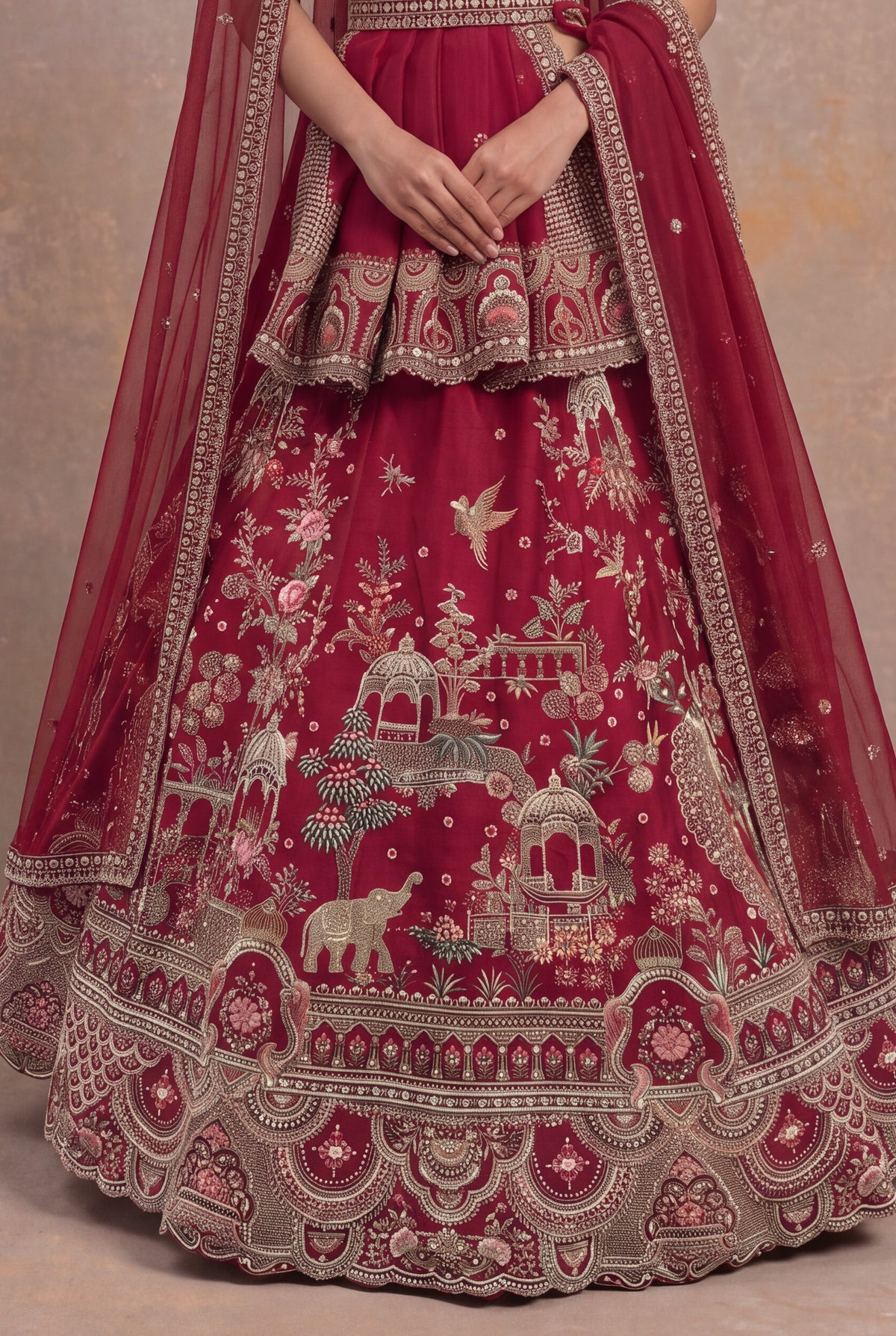 Maroon Raw Silk Lehenga Set with Thread and Cutdana Work