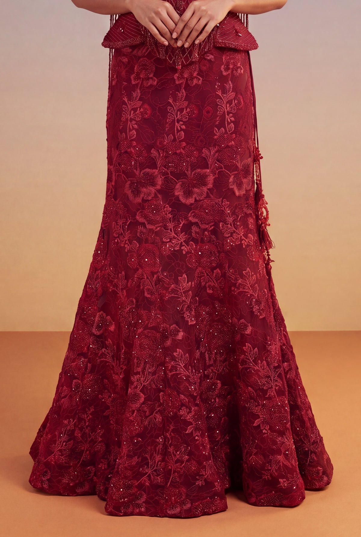 Red Indo-Western Corset Lehenga