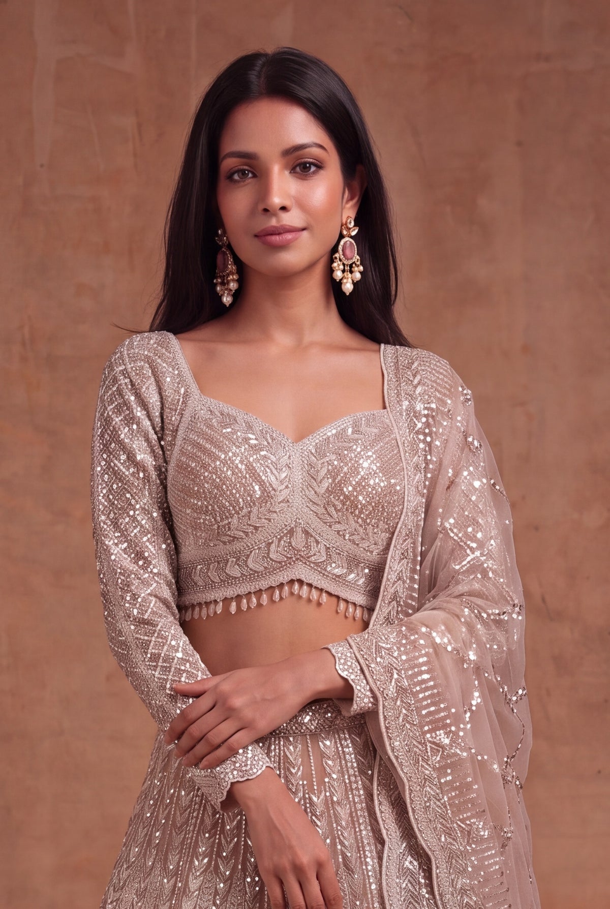 Champagne Net Lehenga