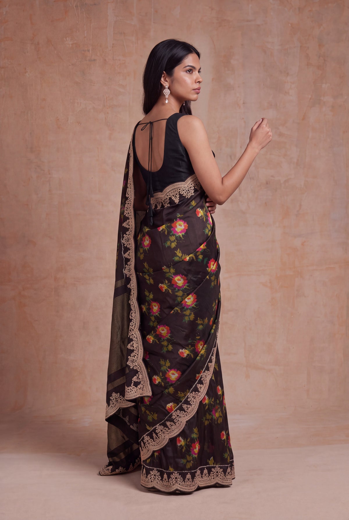 Dark Brown Twill Patola Silk Saree