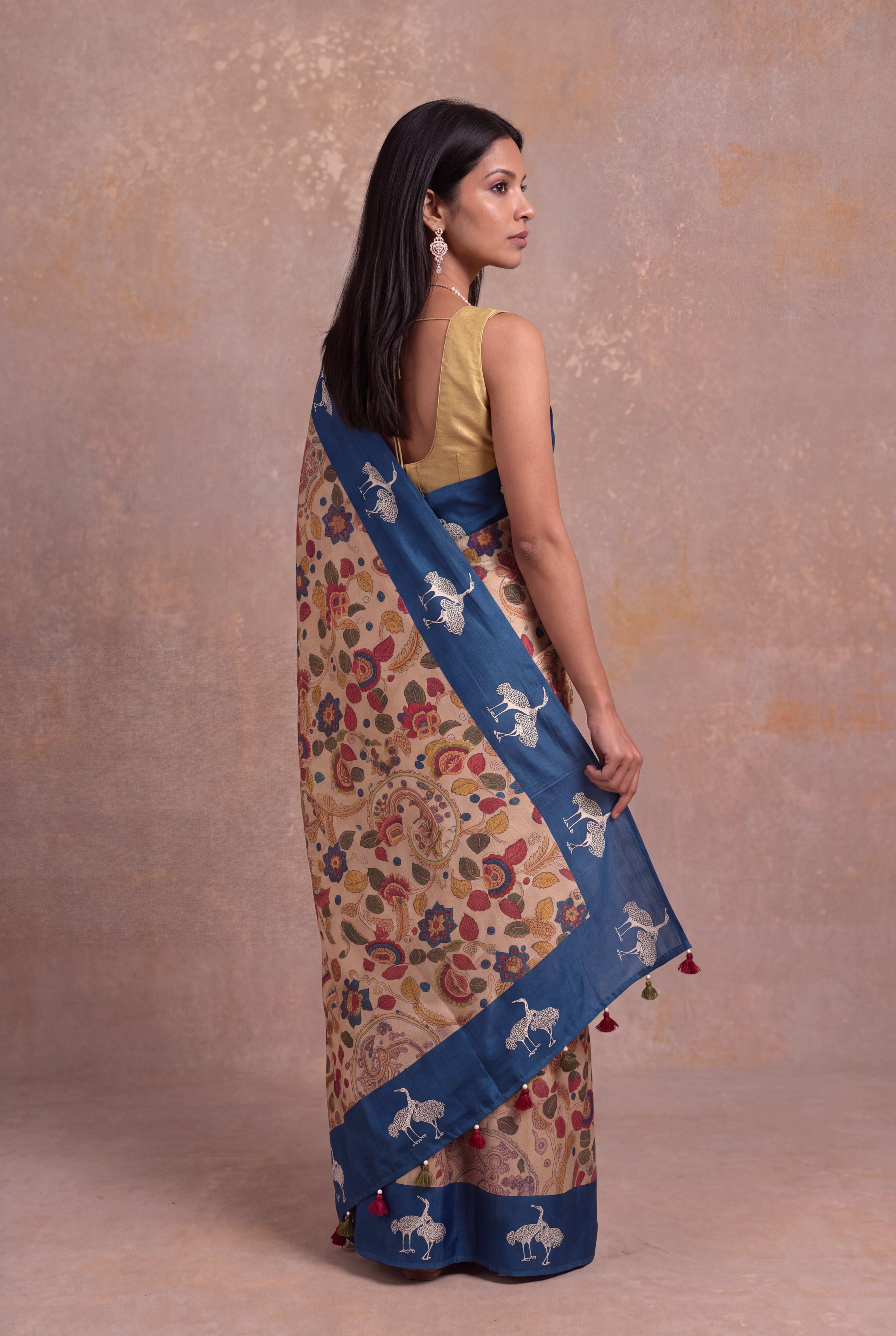 Off-White Tussar Silk Kalamkari Saree