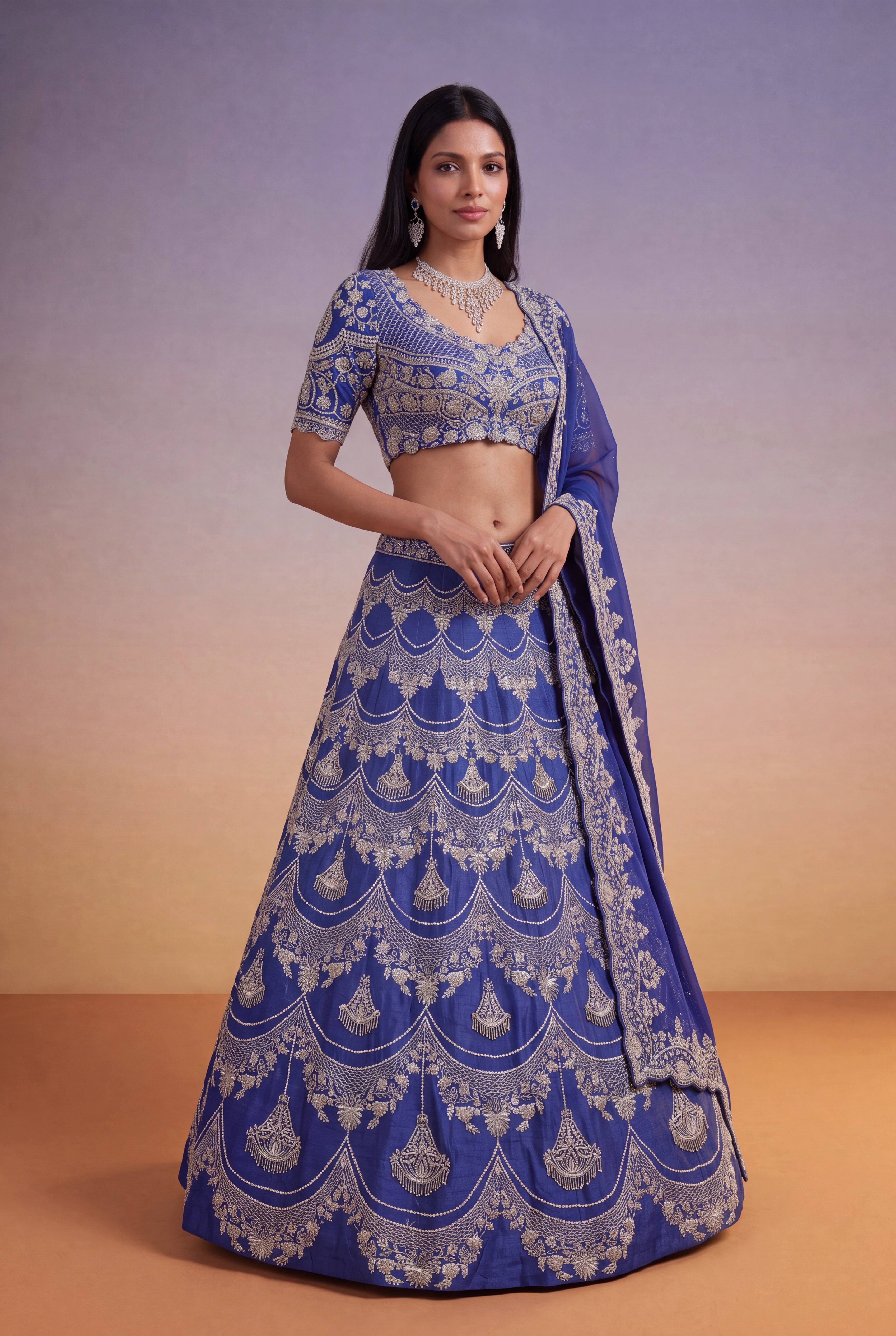 Royal Blue Raw Silk Lehenga