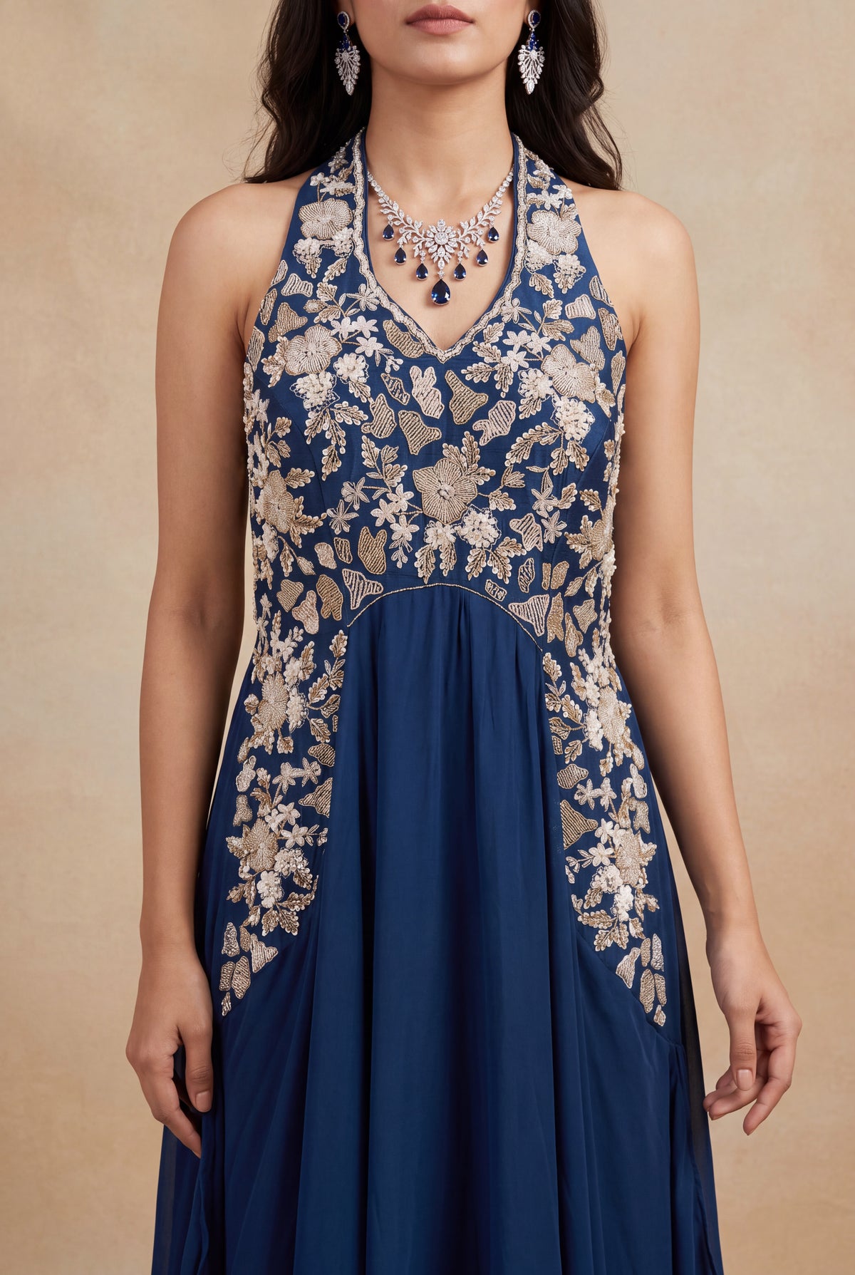 Navy Blue Satin Silk Gown