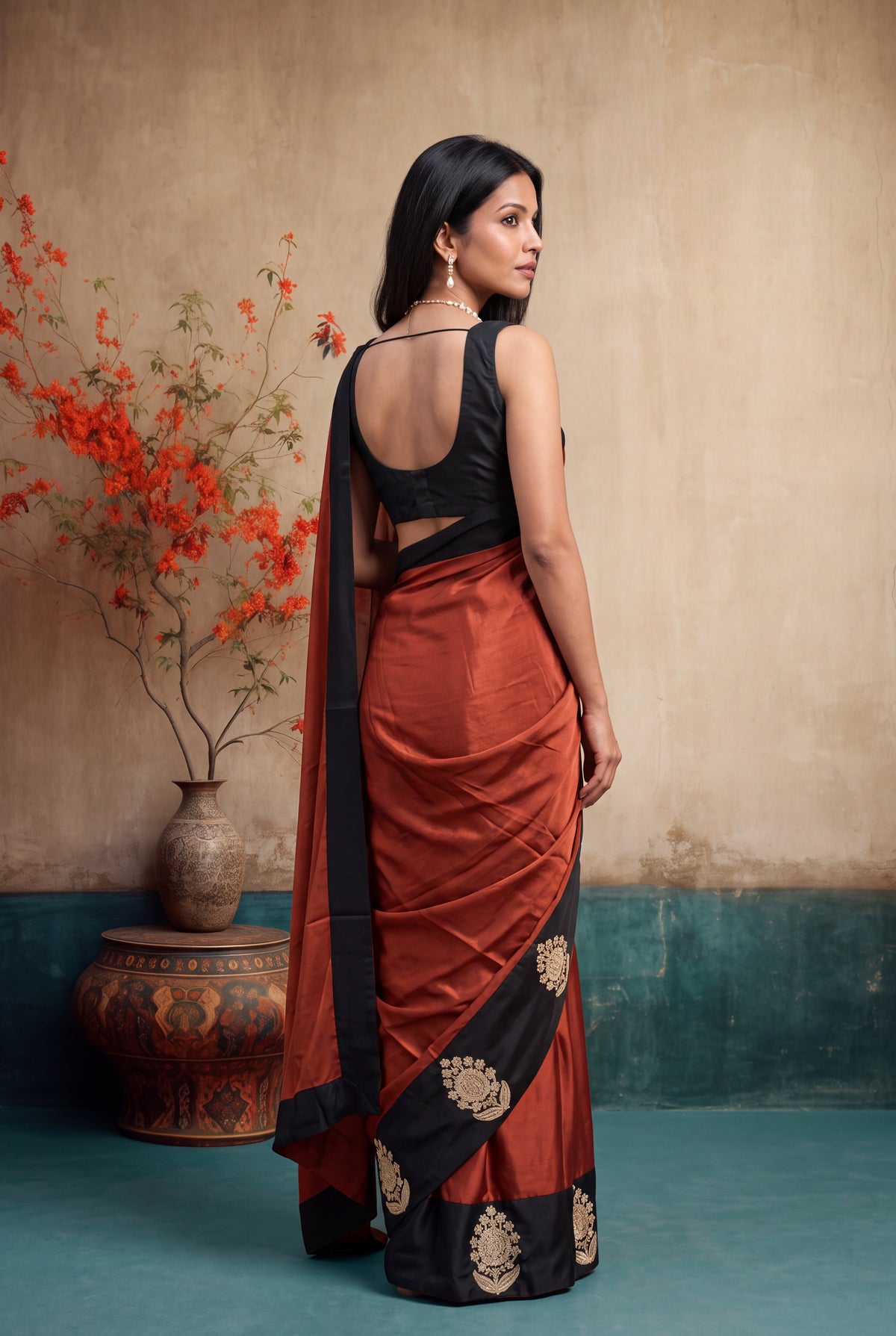 Rust Orange Crepe Silk Saree
